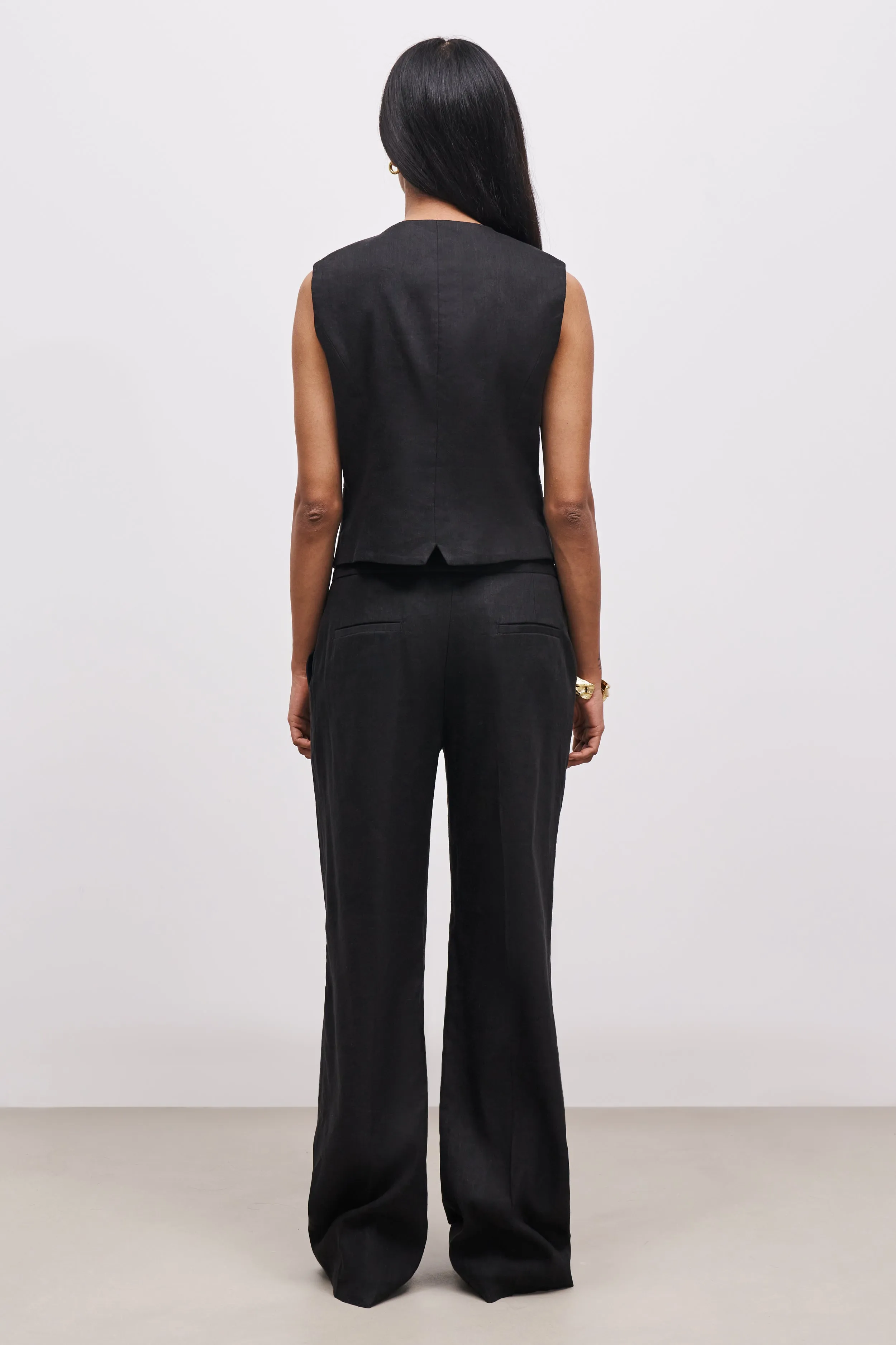 Straight Cut Linen Waistcoat - Black sold by Because of Alice product image thumbnail 4