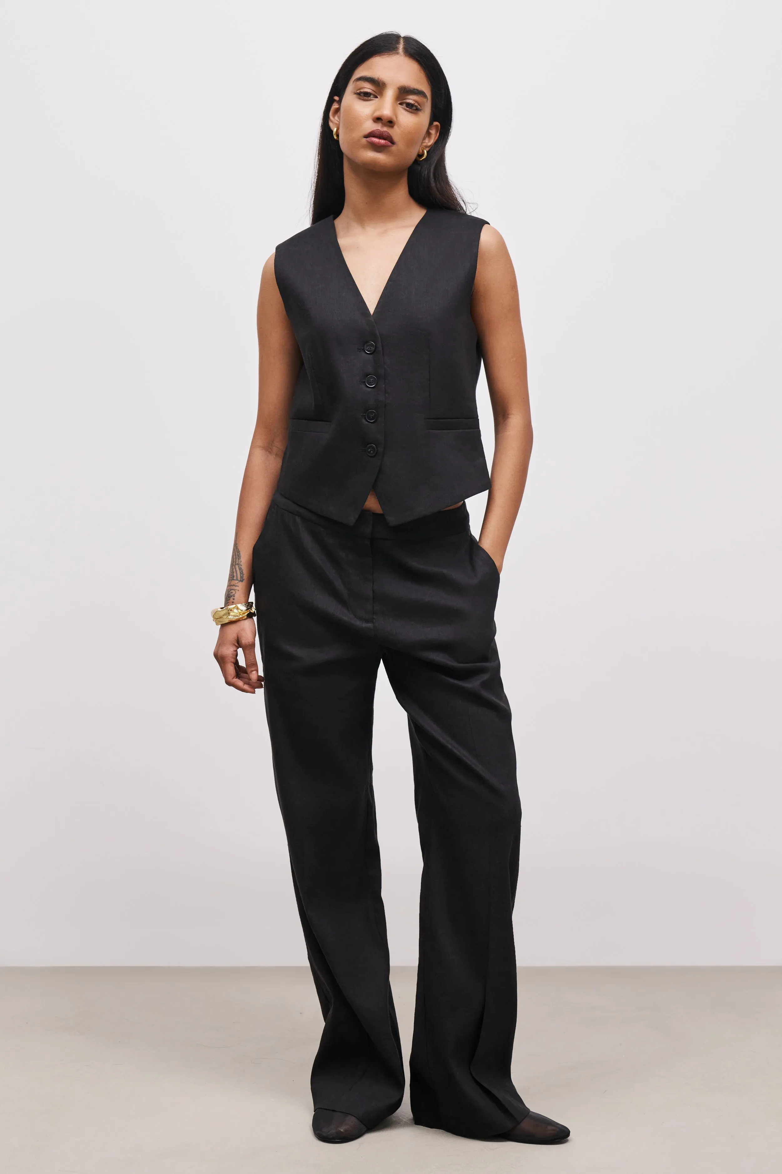 Straight Cut Linen Waistcoat - Black sold by Because of Alice product image thumbnail 3