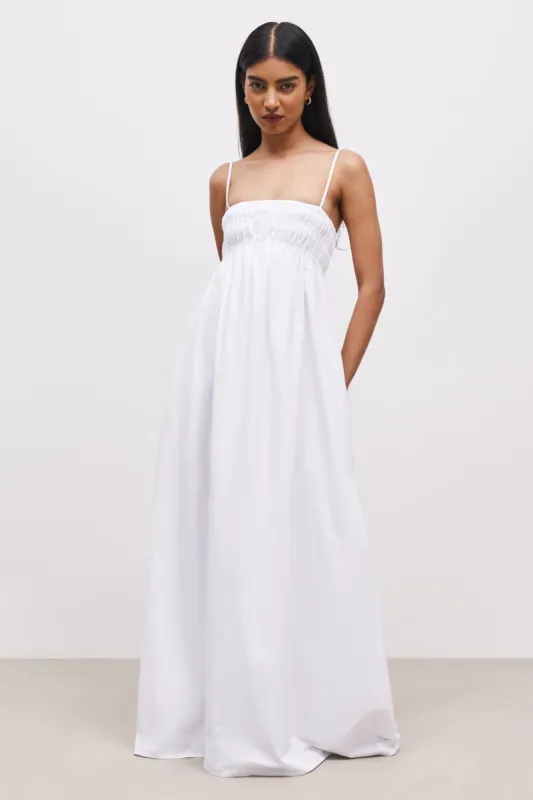 Ruched Cotton Maxi Dress - White sold by Because of Alice