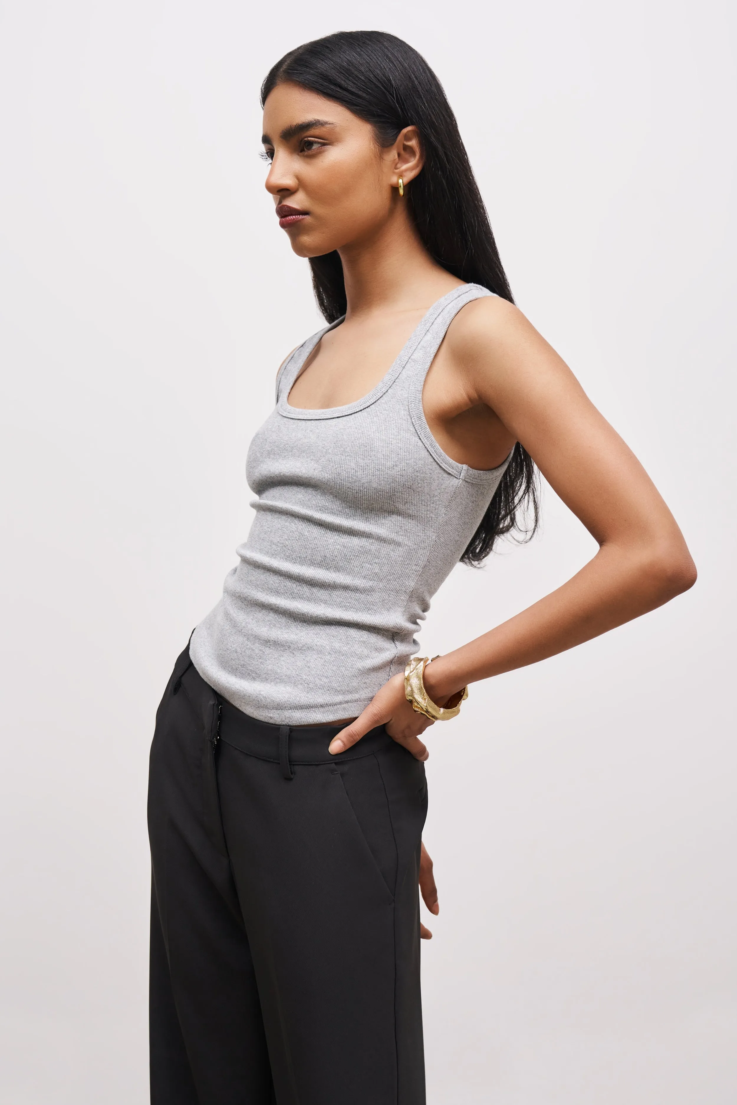 Ribbed Scoop Neck Vest - Grey Marl sold by Because of Alice product image thumbnail 4