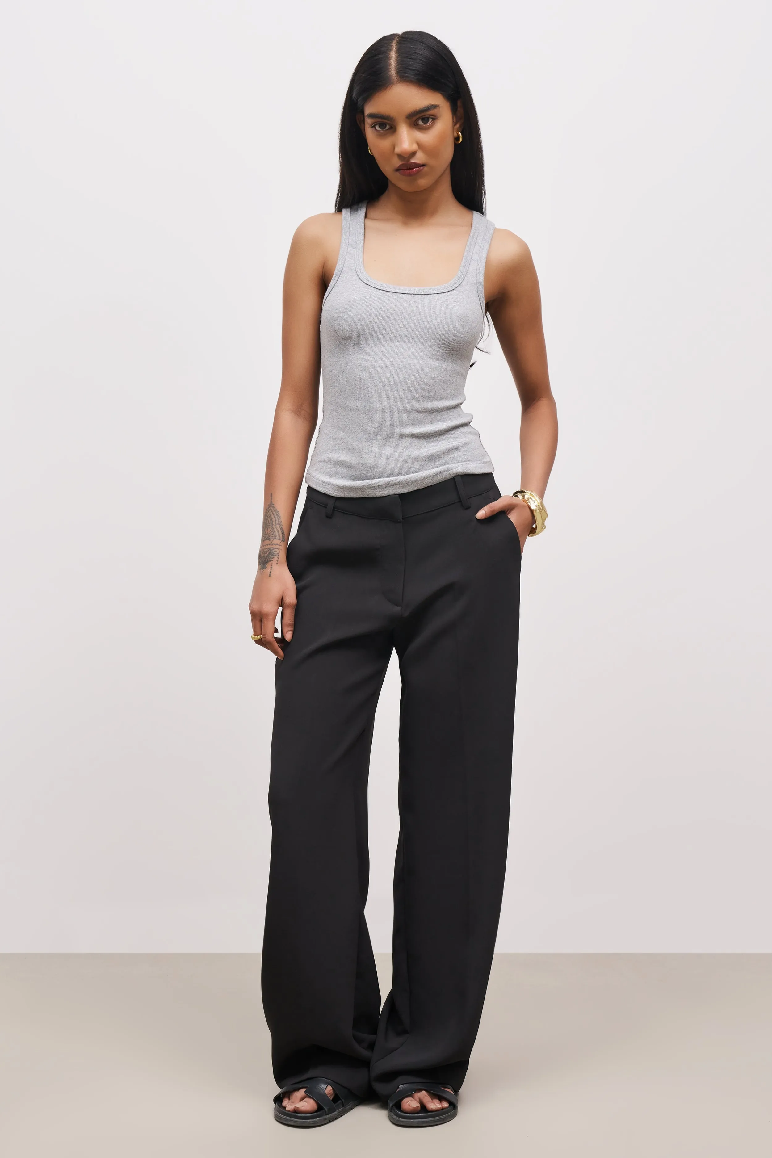 Ribbed Scoop Neck Vest - Grey Marl sold by Because of Alice product image thumbnail 3