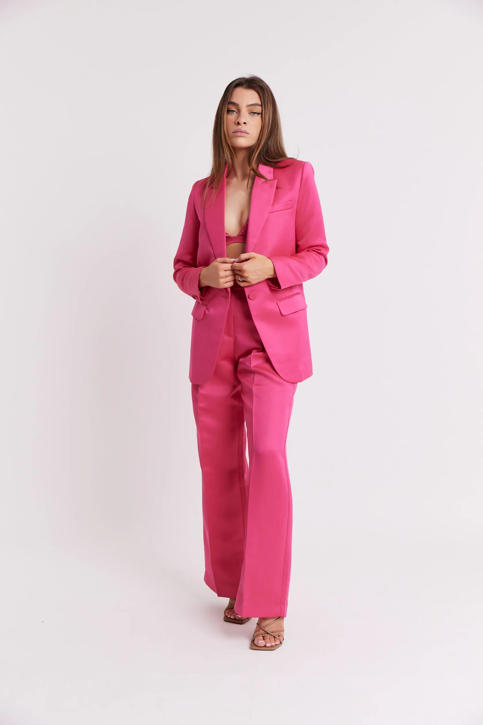 Satin Single Breasted Blazer - Flamingo Pink sold by Because of Alice product image thumbnail 2