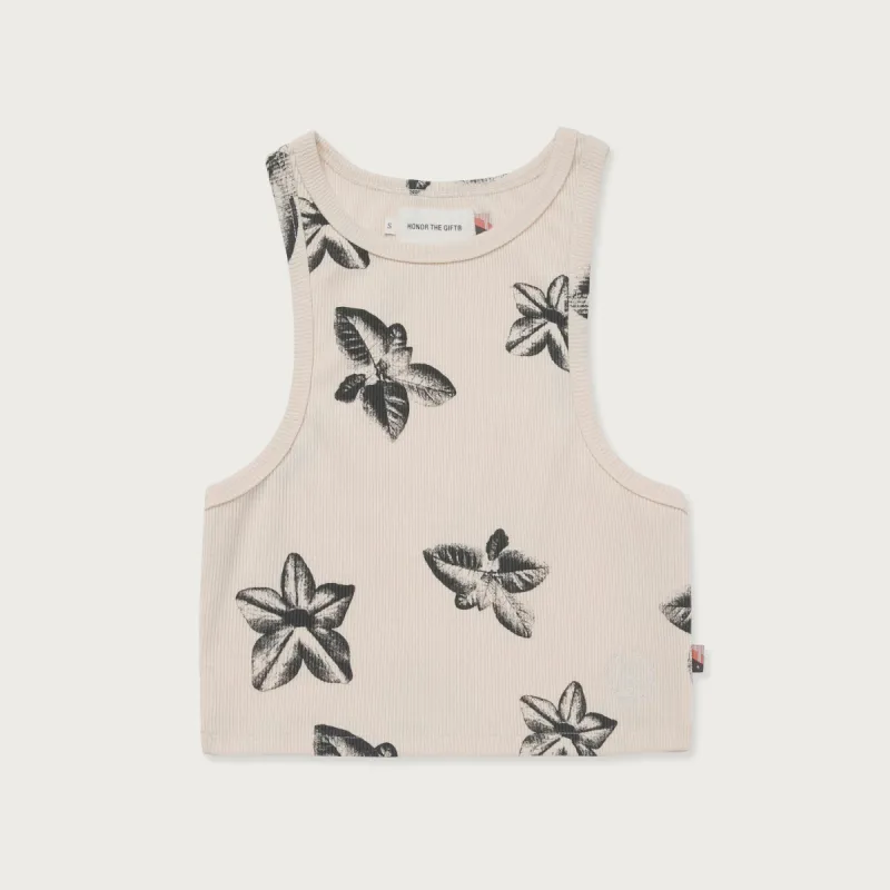 Womens Floral Ribbed Tank - Cream sold by Honor the Gift