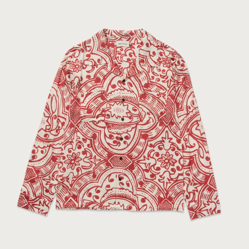 L/S Printed Woven Button Up - Brick sold by Honor the Gift