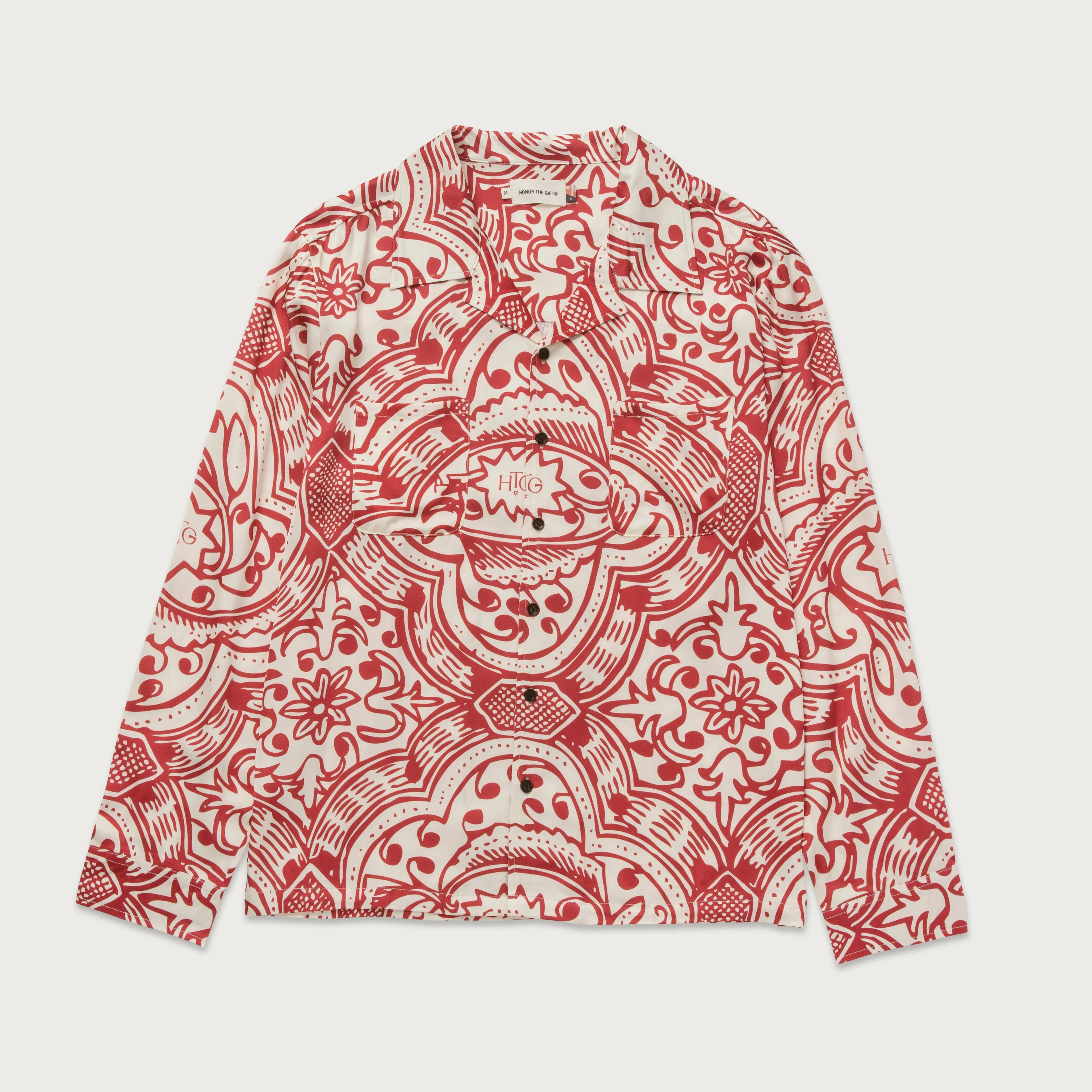 L/S Printed Woven Button Up - Brick sold by Honor the Gift