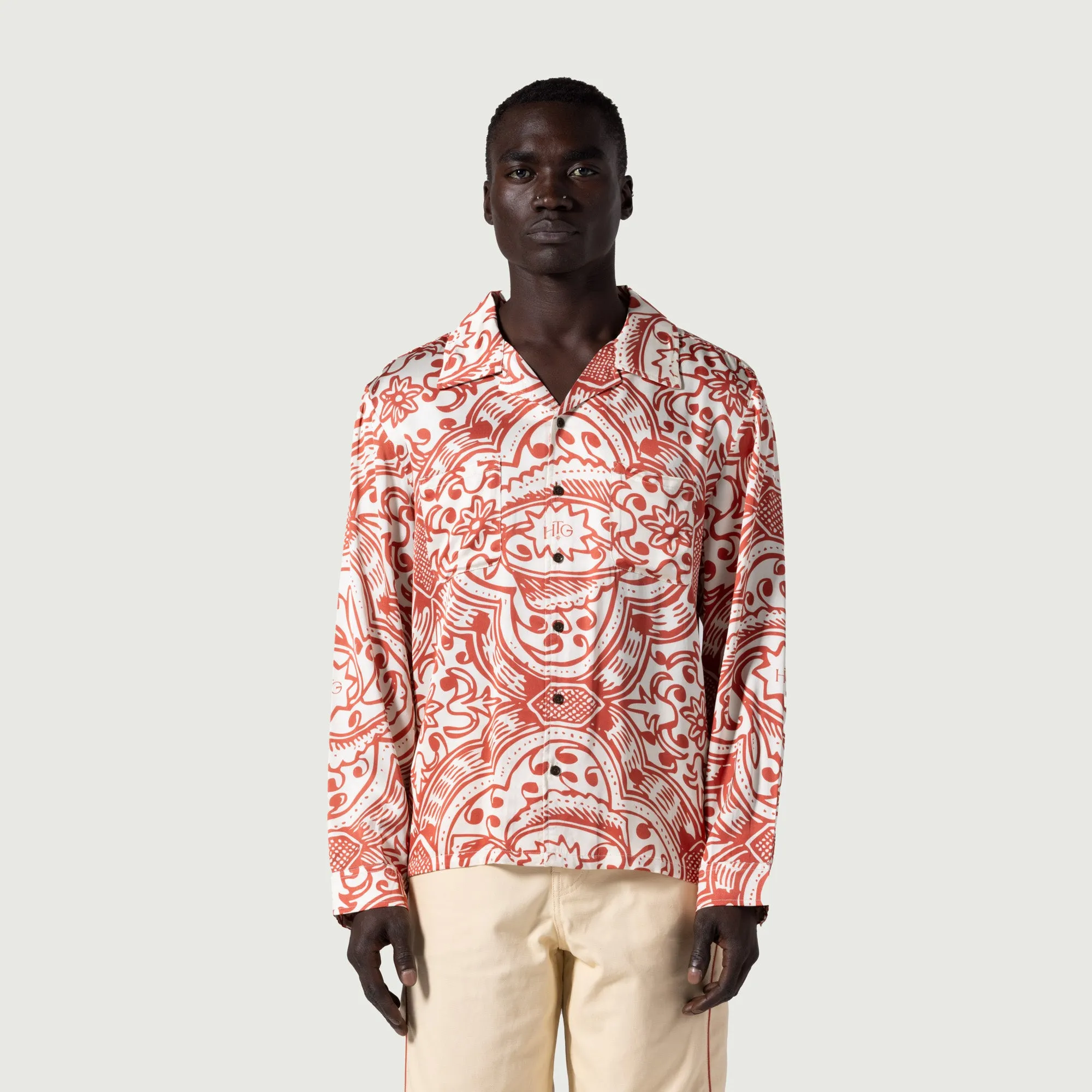 L/S Printed Woven Button Up - Brick sold by Honor the Gift product image thumbnail 4