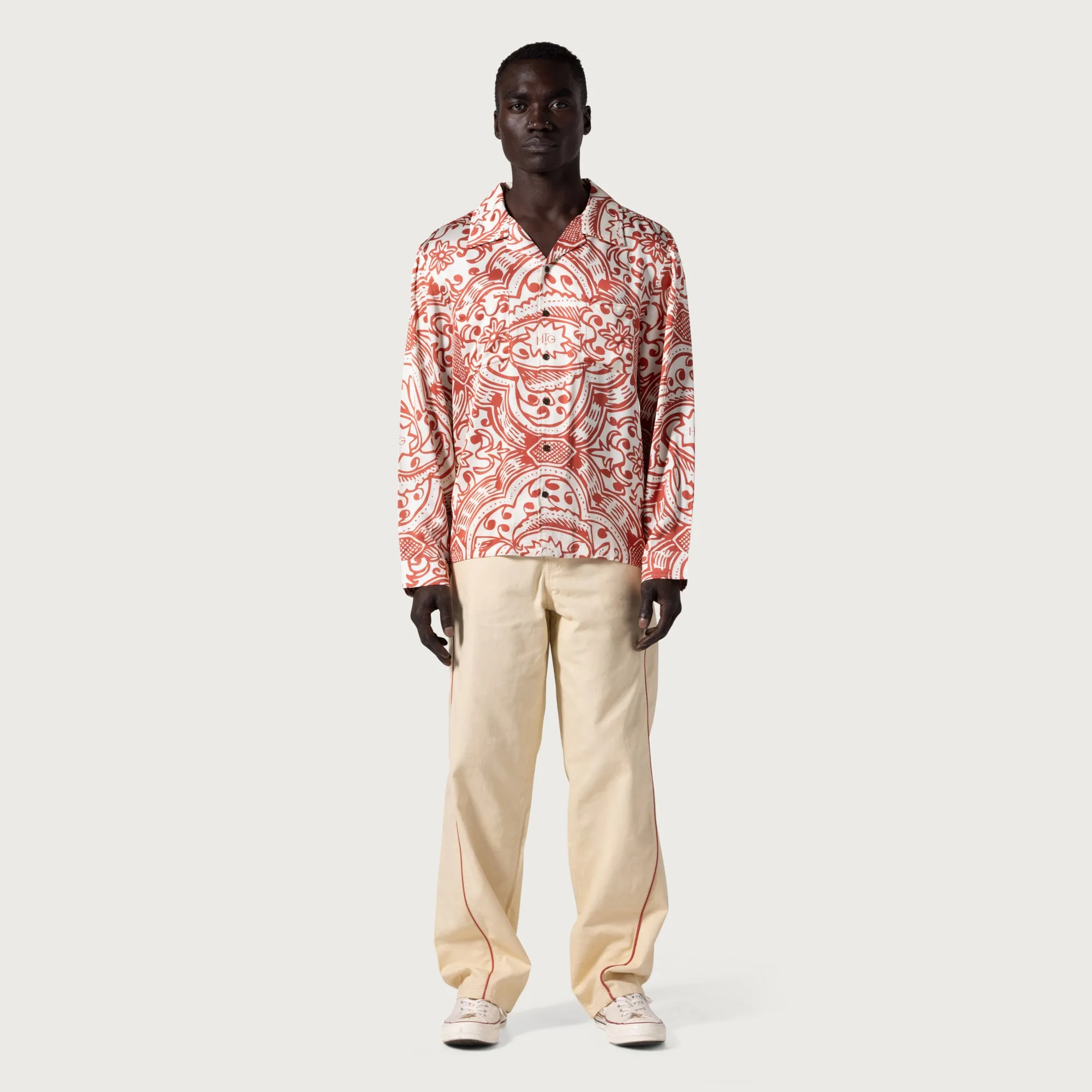 L/S Printed Woven Button Up - Brick sold by Honor the Gift product image thumbnail 3
