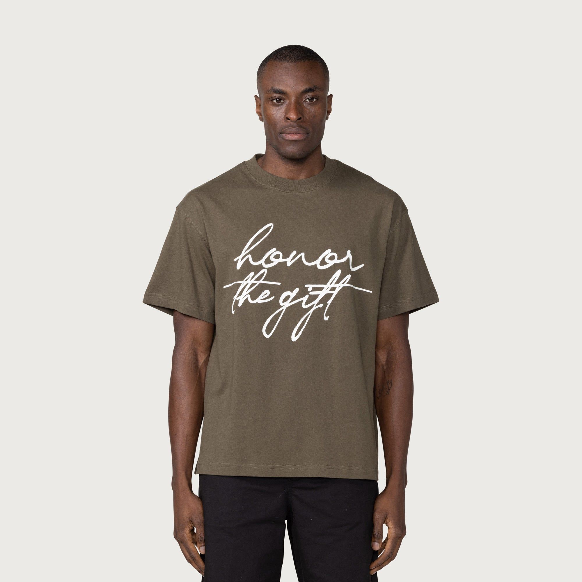 HTG® Script T-Shirt - Olive sold by Honor the Gift product image thumbnail 4