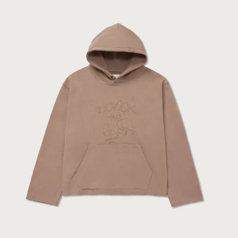 Script Embroidered Hoodie - Lt. Brown sold by Honor the Gift