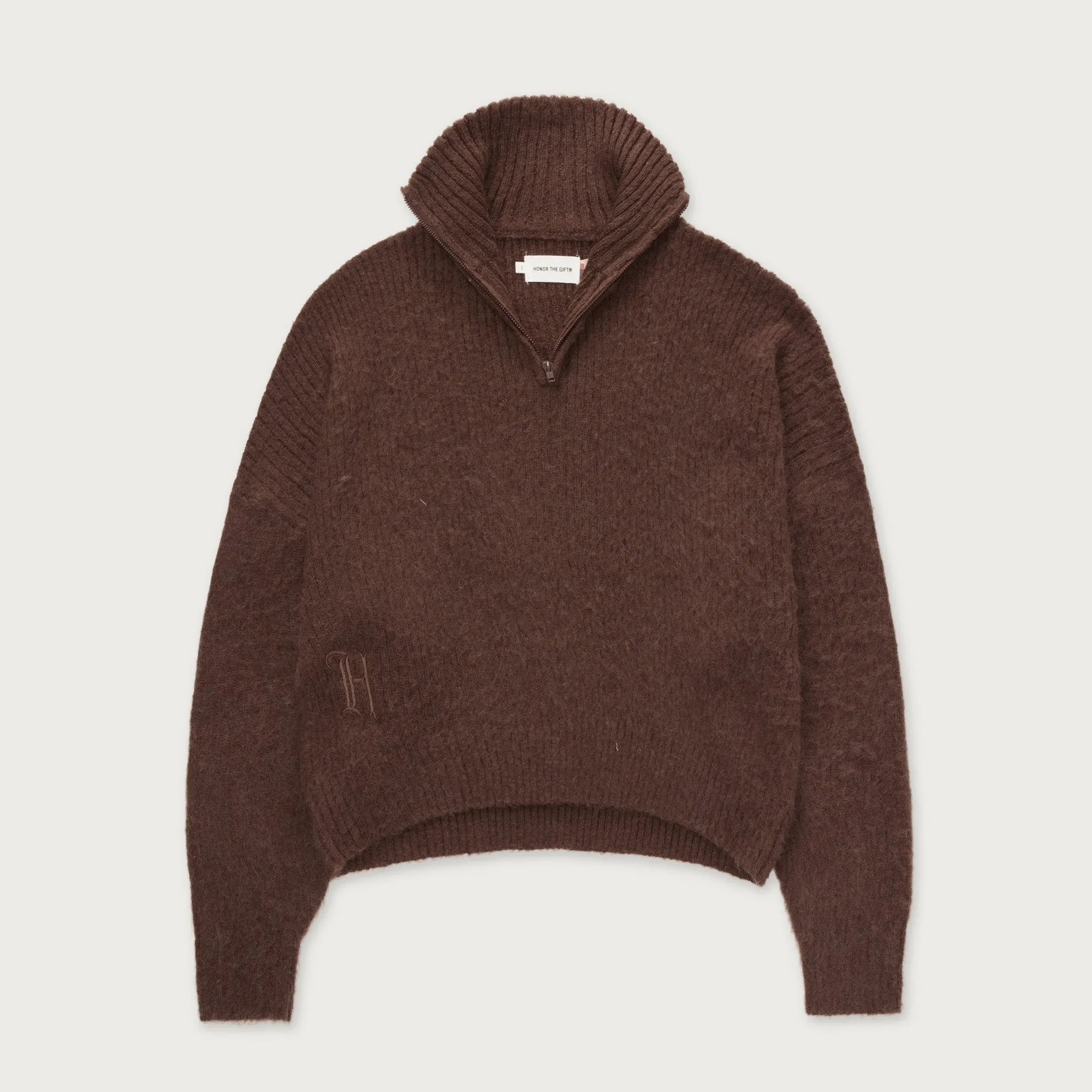 Womens Oversize Knit Quarter Zip - Brown sold by Honor the Gift