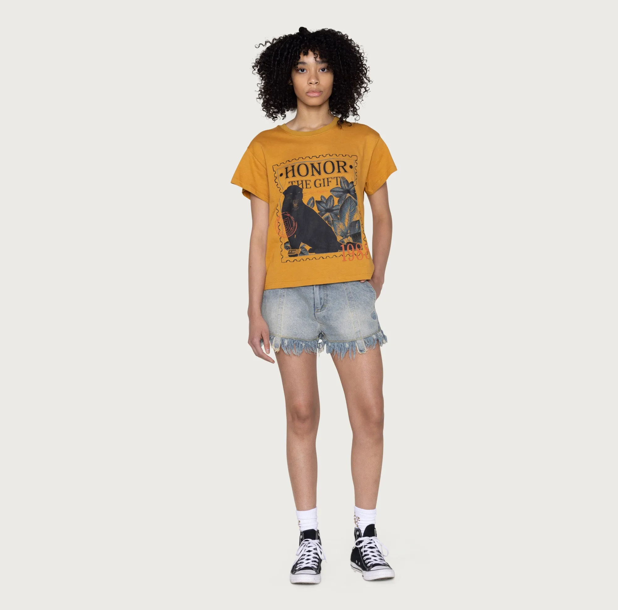 Womens 1988 Stamp T-Shirt - Mustard sold by Honor the Gift product image thumbnail 3