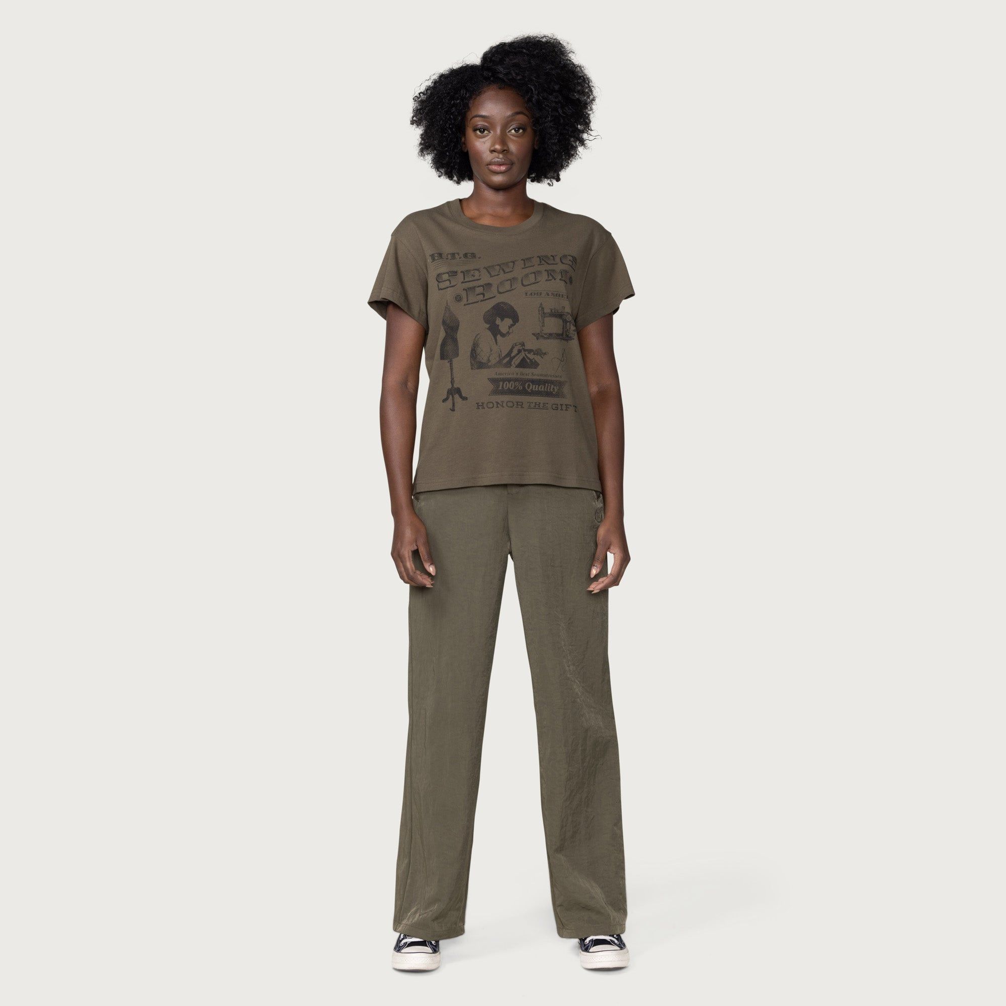 Womens Sewing Room T-Shirt - Olive sold by Honor the Gift product image thumbnail 3