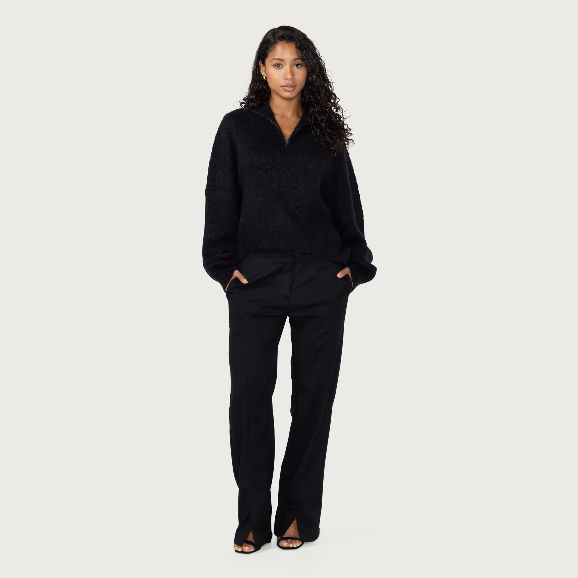 Womens Oversize Knit Quarter Zip - Black sold by Honor the Gift product image thumbnail 3