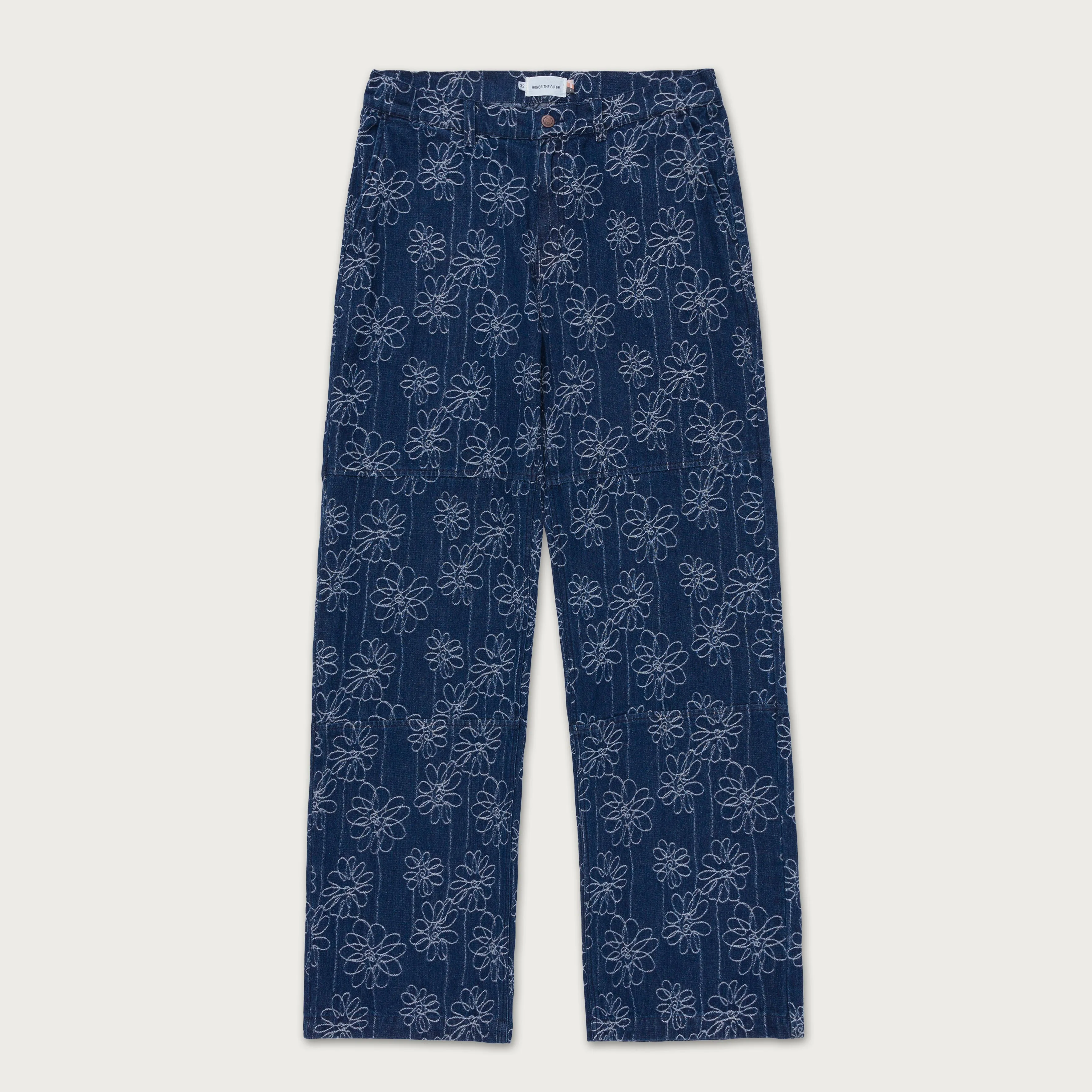 Flower Jacquard Pant - Indigo sold by Honor the Gift