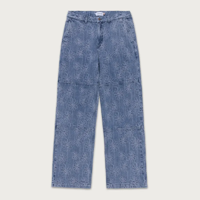 Flower Jacquard Pant - Light Indigo sold by Honor the Gift