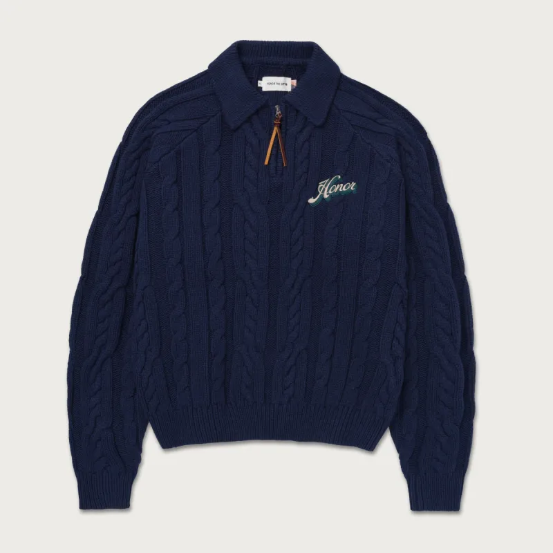 Cable Zip Leisure Henley - Navy sold by Honor the Gift