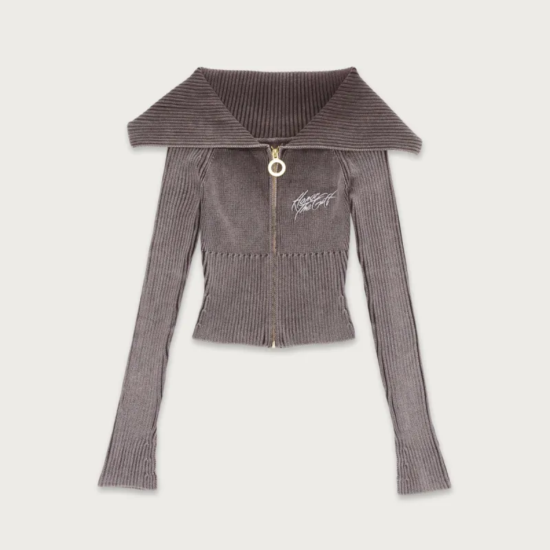 Womens Washed Shawl Zip Front - Brown sold by Honor the Gift