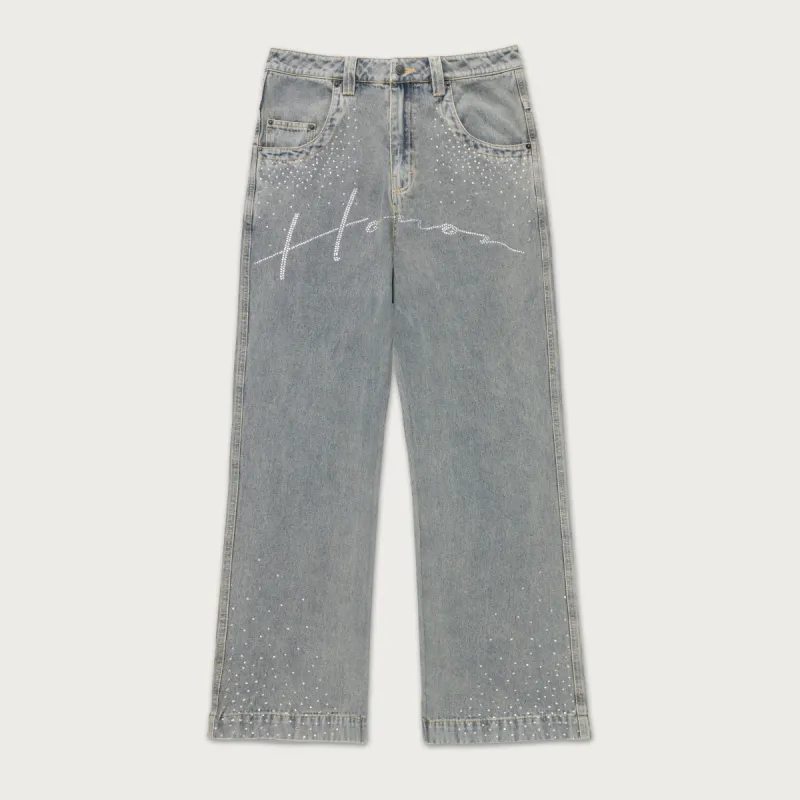 Rhinestone Wide Leg Pant - Indigo sold by Honor the Gift