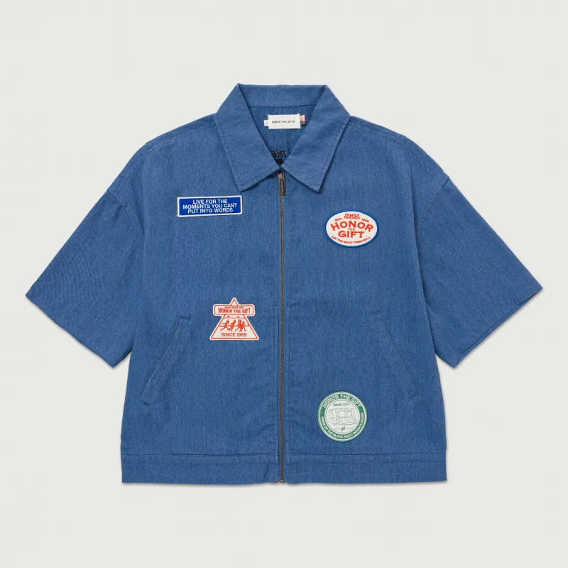 Twill Full Zip Shirt - Blue sold by Honor the Gift