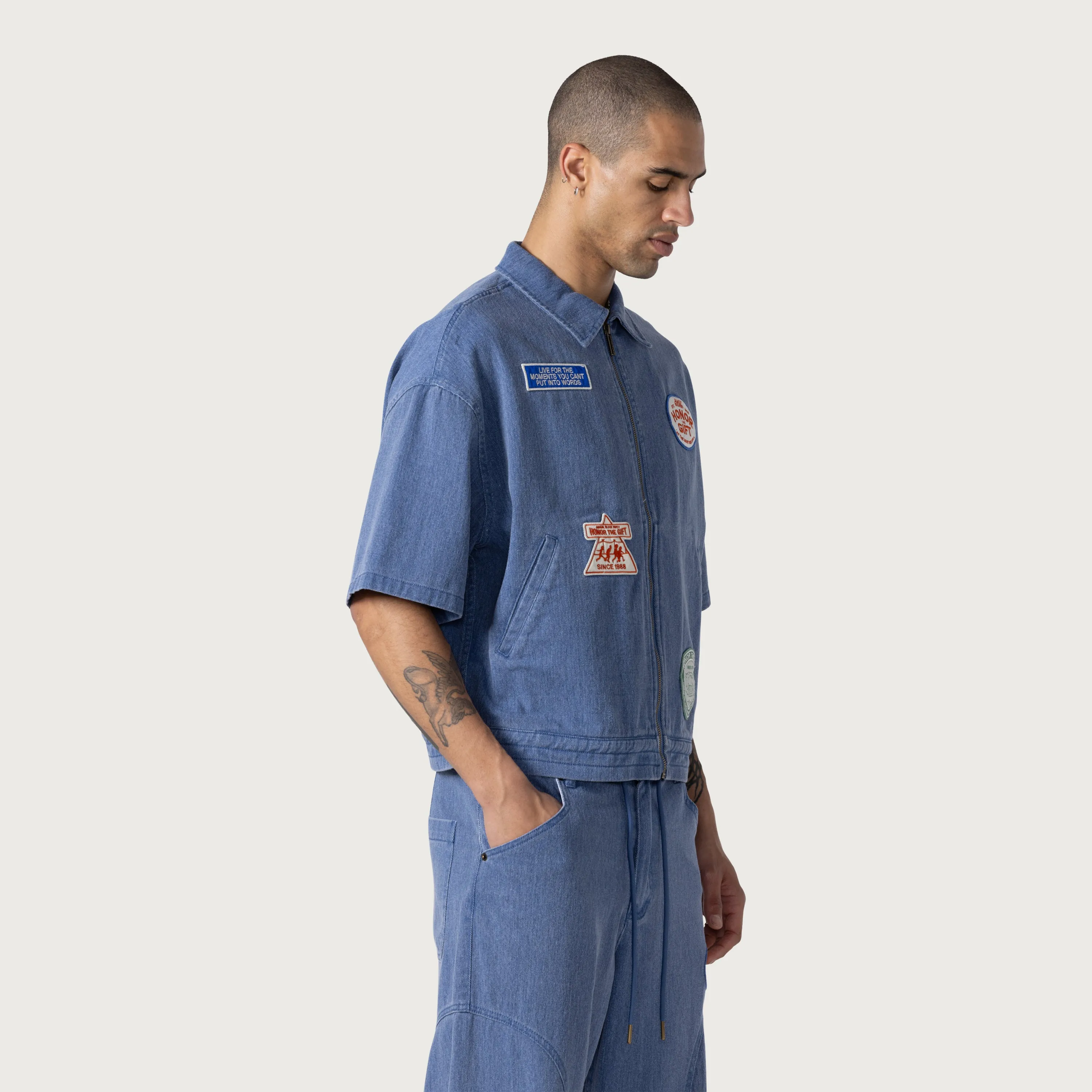 Twill Full Zip Shirt - Blue sold by Honor the Gift product image thumbnail 3