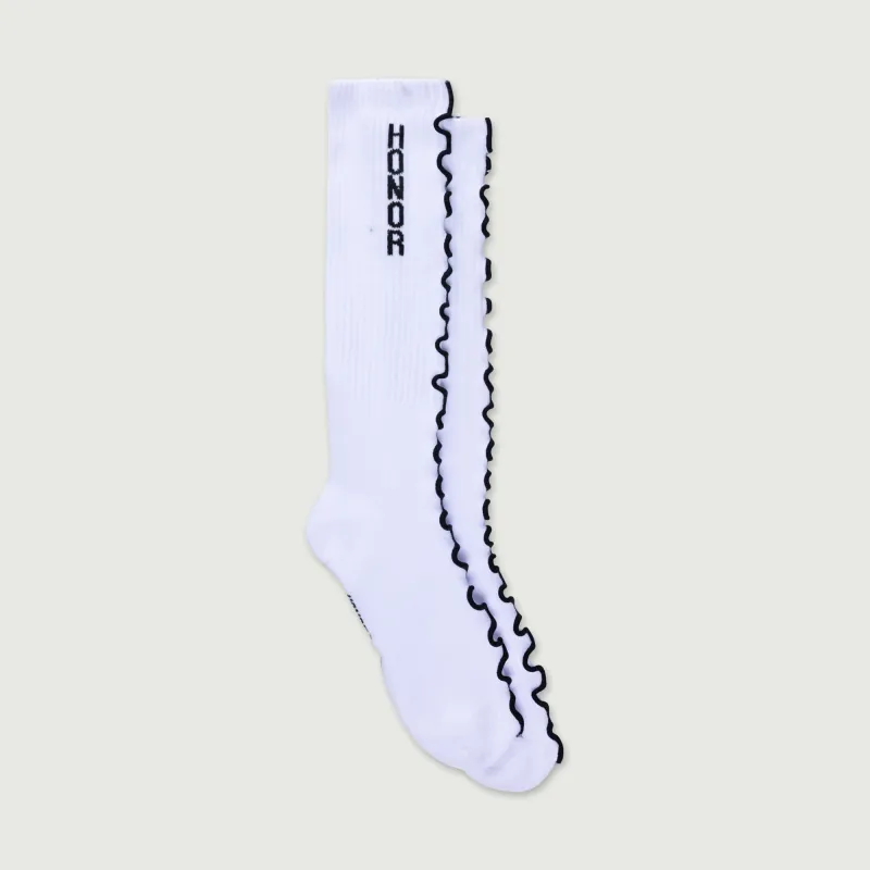 Embroidery Edge Ribbed Sock - White sold by Honor the Gift
