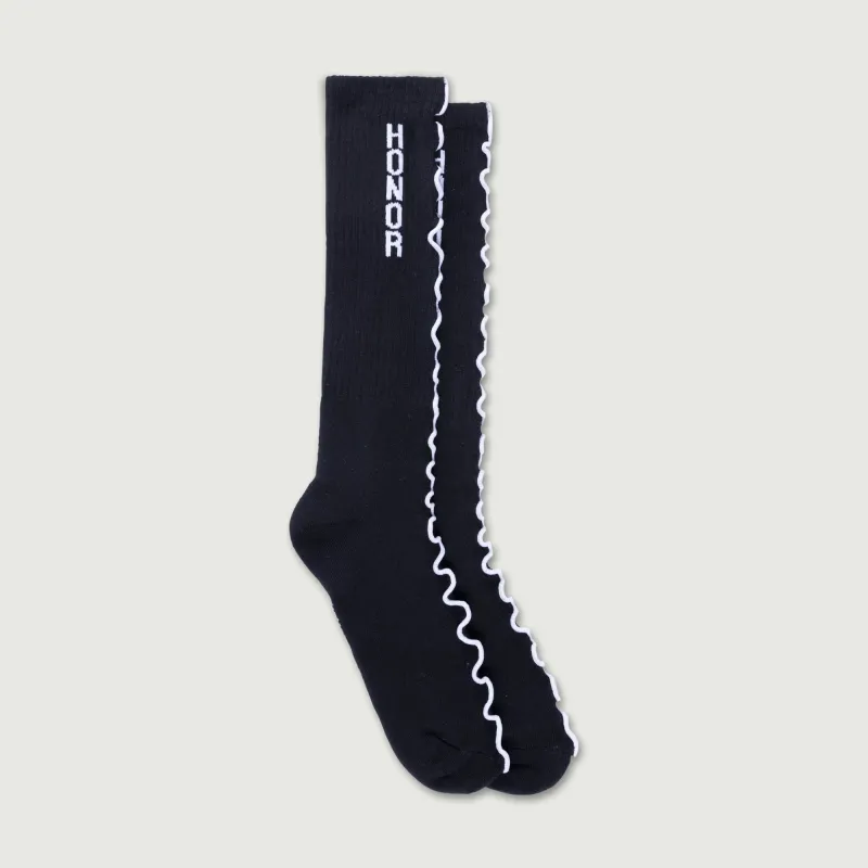Embroidery Edge Ribbed Sock - Black sold by Honor the Gift