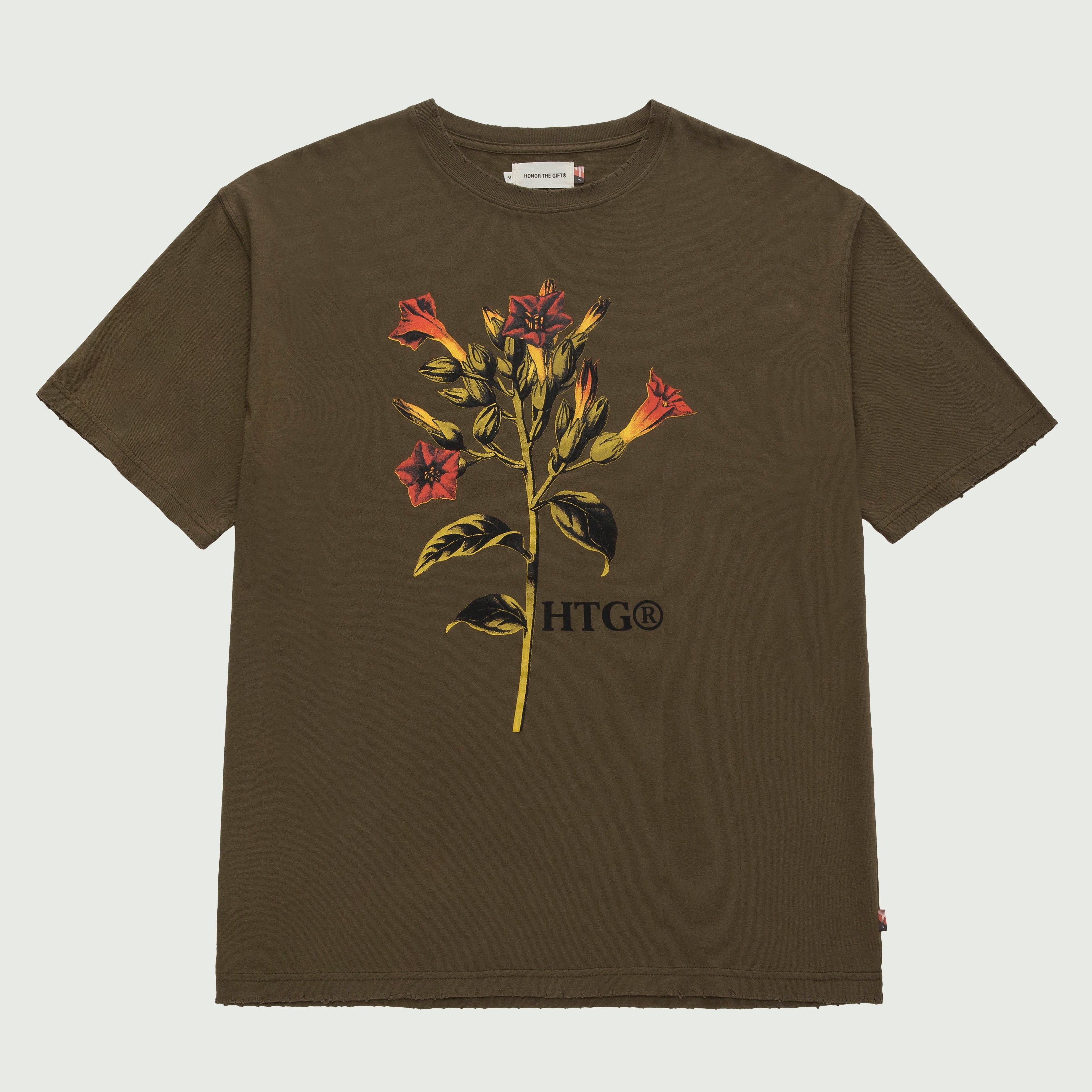 Tobacco Flower T-Shirt - Olive sold by Honor the Gift