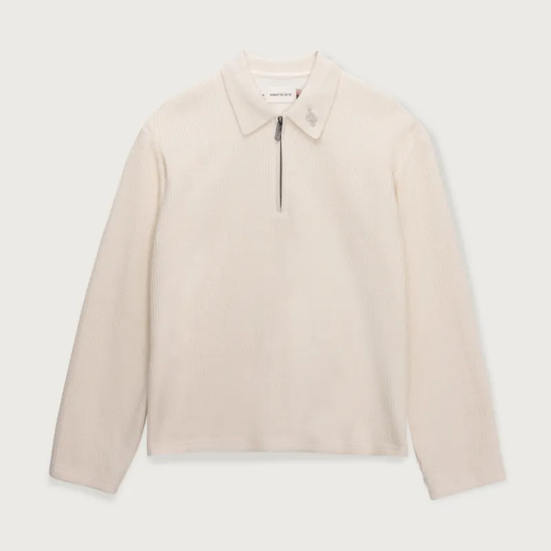 Wavy Knit L/S Polo - Bone made by Honor the Gift