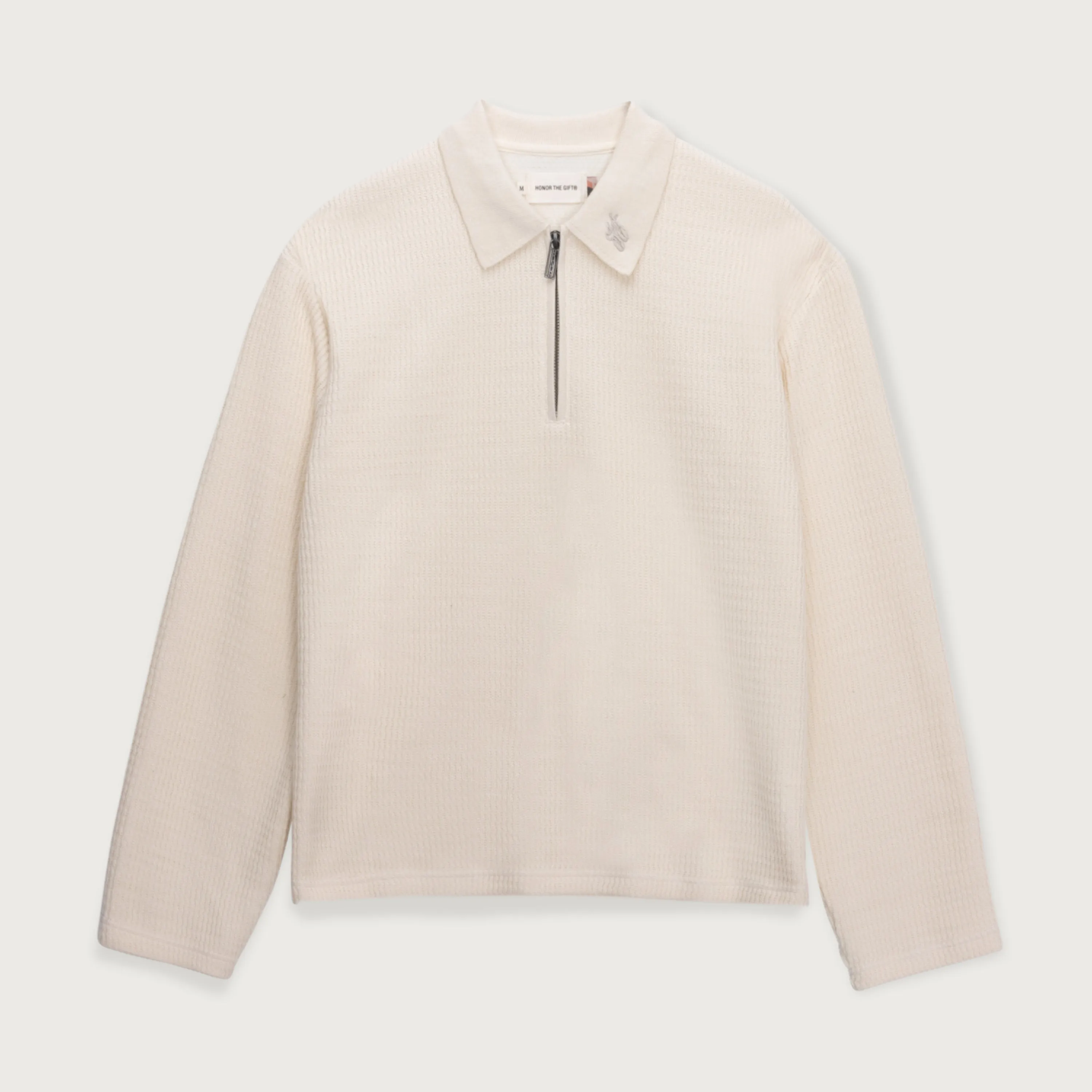 Wavy Knit L/S Polo - Bone sold by Honor the Gift