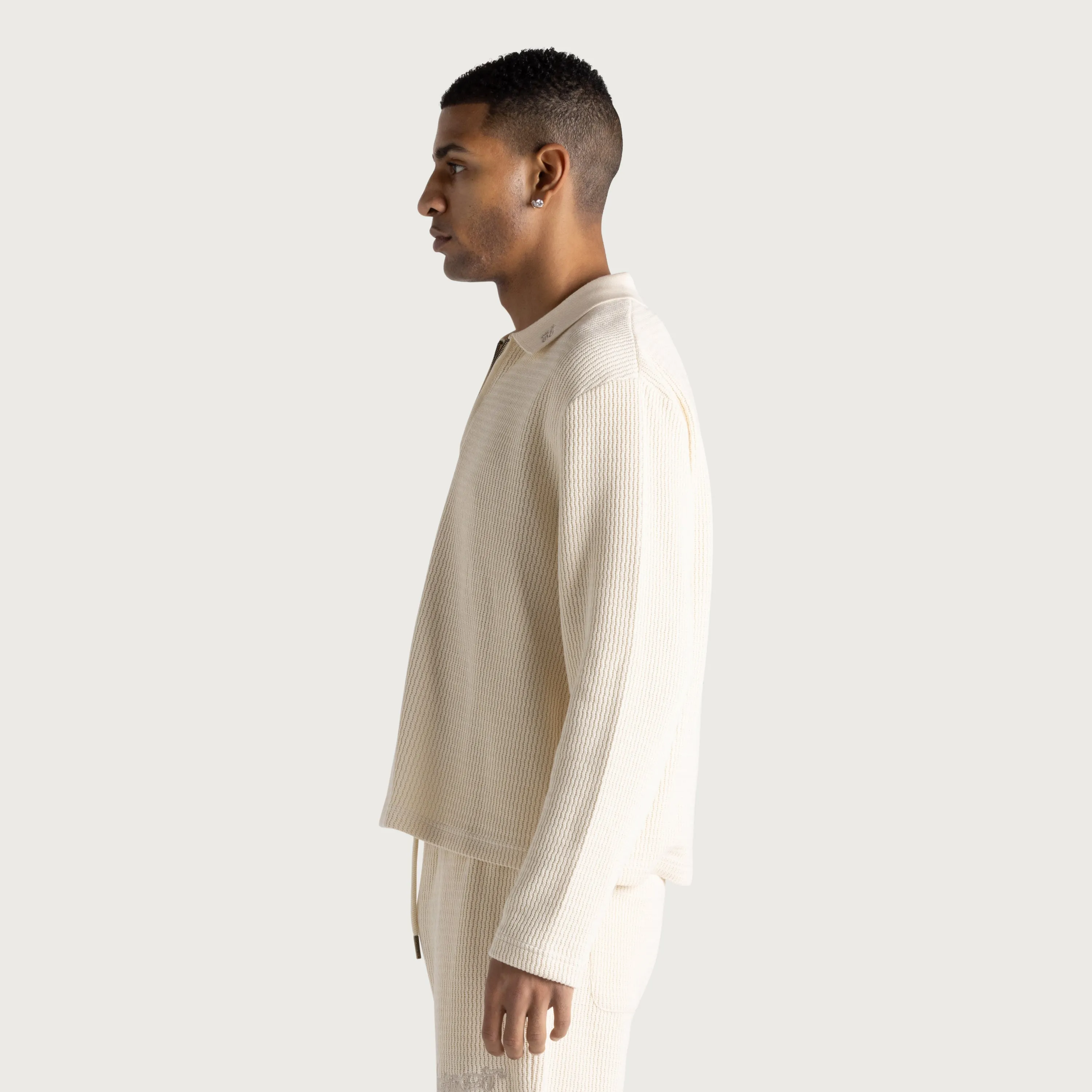 Wavy Knit L/S Polo - Bone sold by Honor the Gift product image thumbnail 5