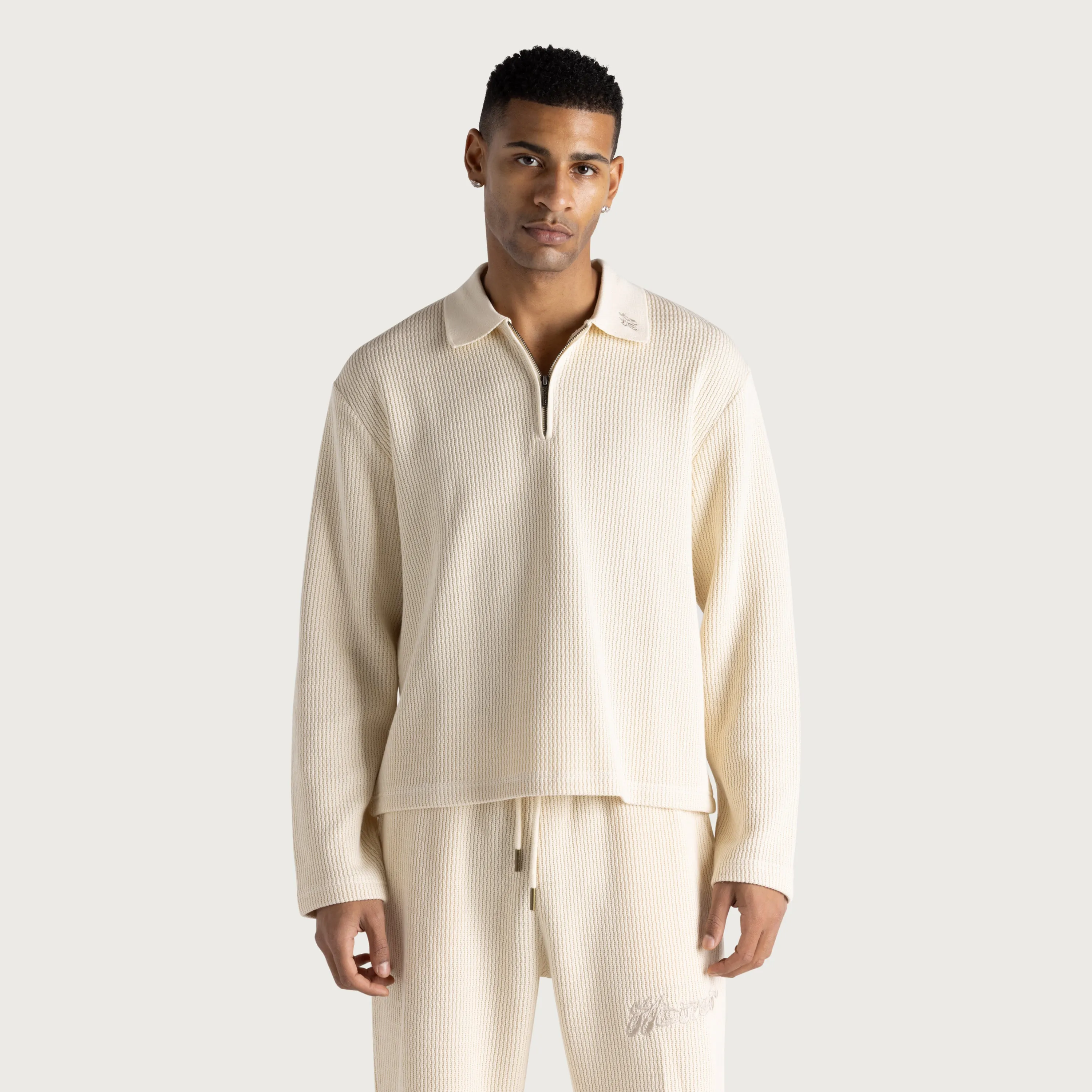 Wavy Knit L/S Polo - Bone sold by Honor the Gift product image thumbnail 2