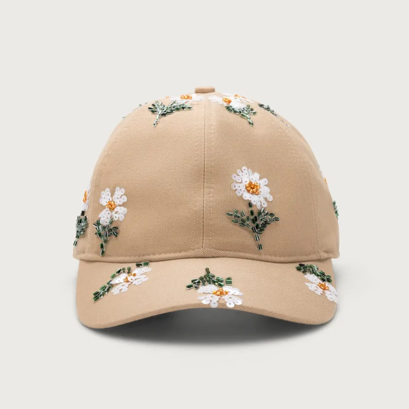 Flowers Beaded 6 Panel Cap - Taupe made by Honor the Gift