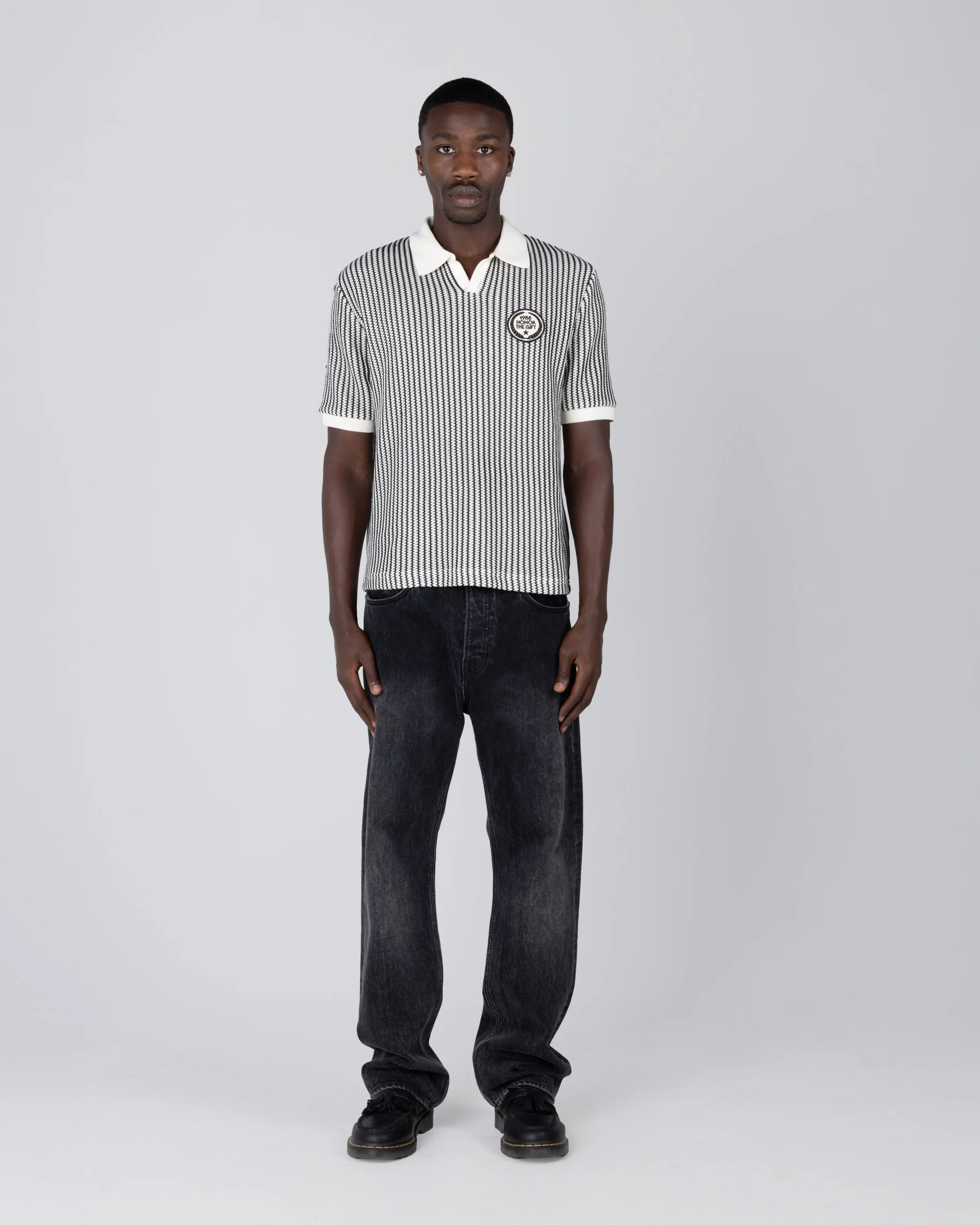 Striped Knit Polo - Bone sold by Honor the Gift product image thumbnail 3