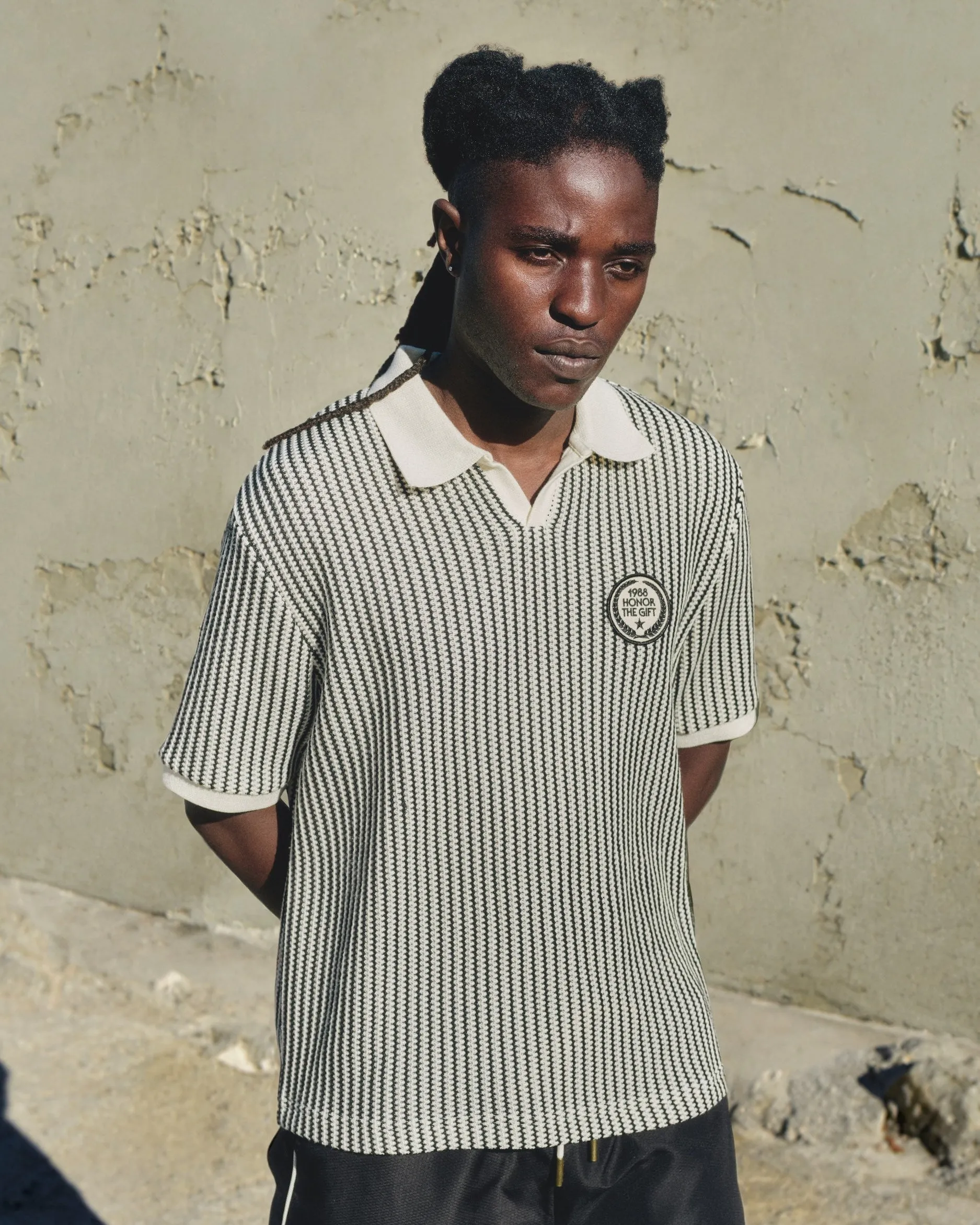 Striped Knit Polo - Bone sold by Honor the Gift product image thumbnail 2