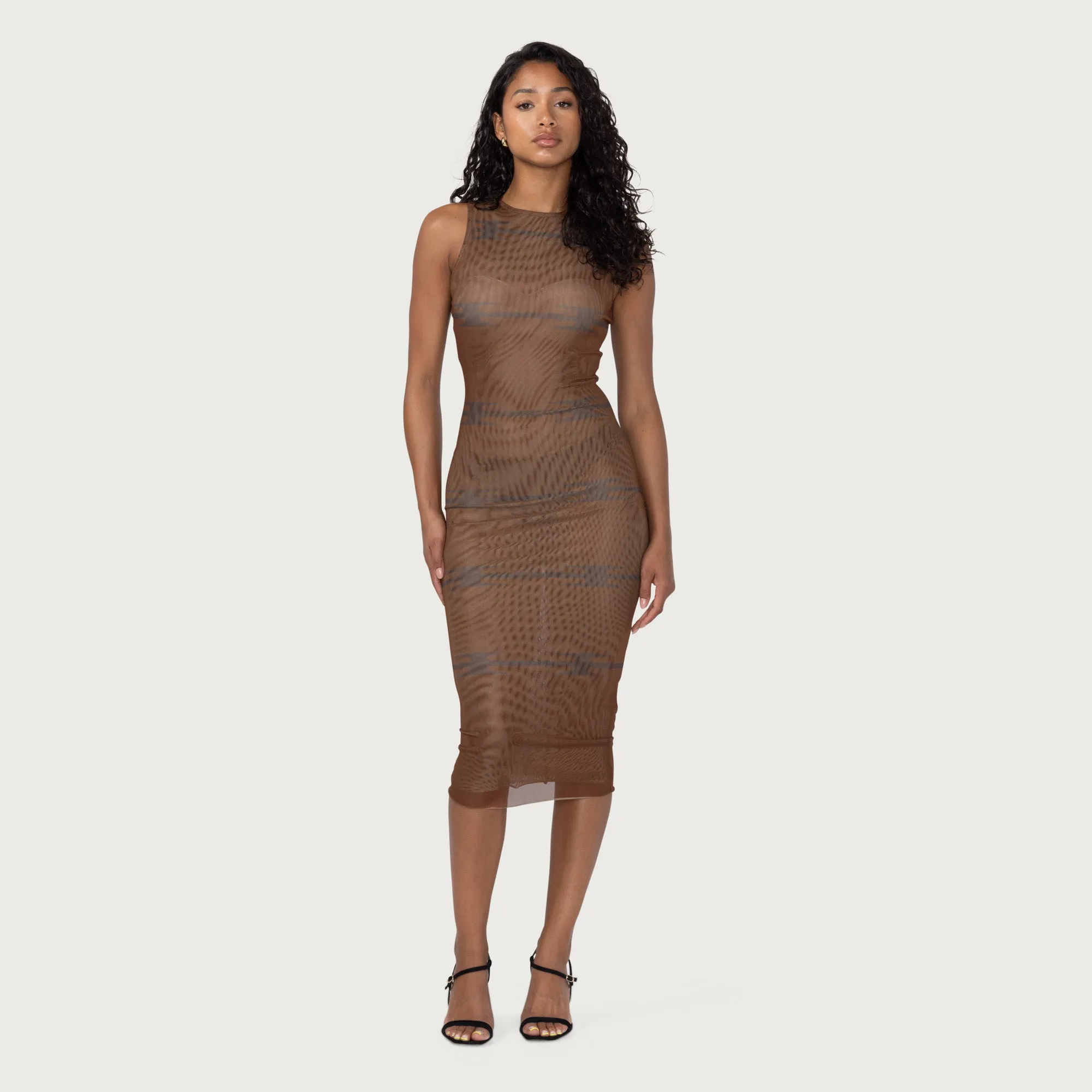 Womens Sleeveless Mesh Dress - Brown sold by Honor the Gift product image thumbnail 3