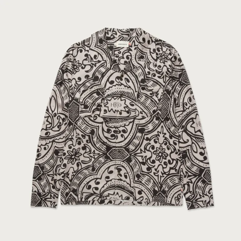 L/S Printed Woven Button Up - Black sold by Honor the Gift