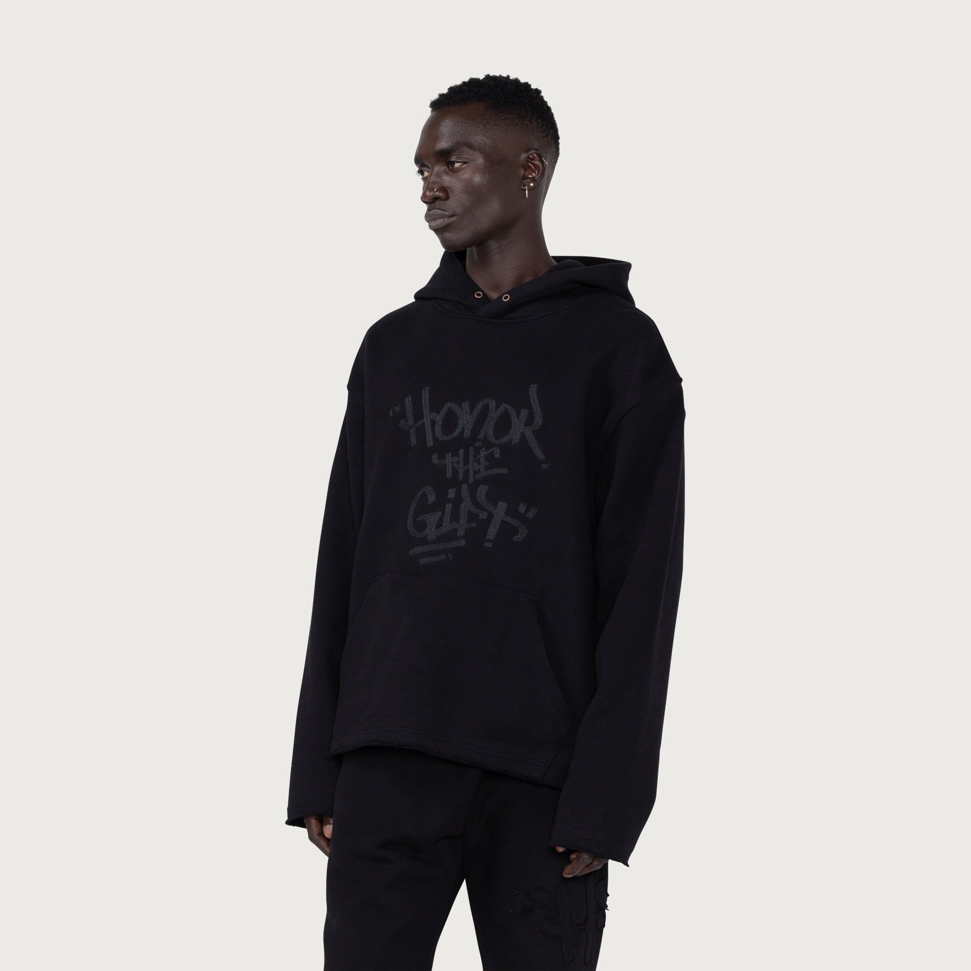 Script Embroidered Hoodie - Black sold by Honor the Gift product image thumbnail 7