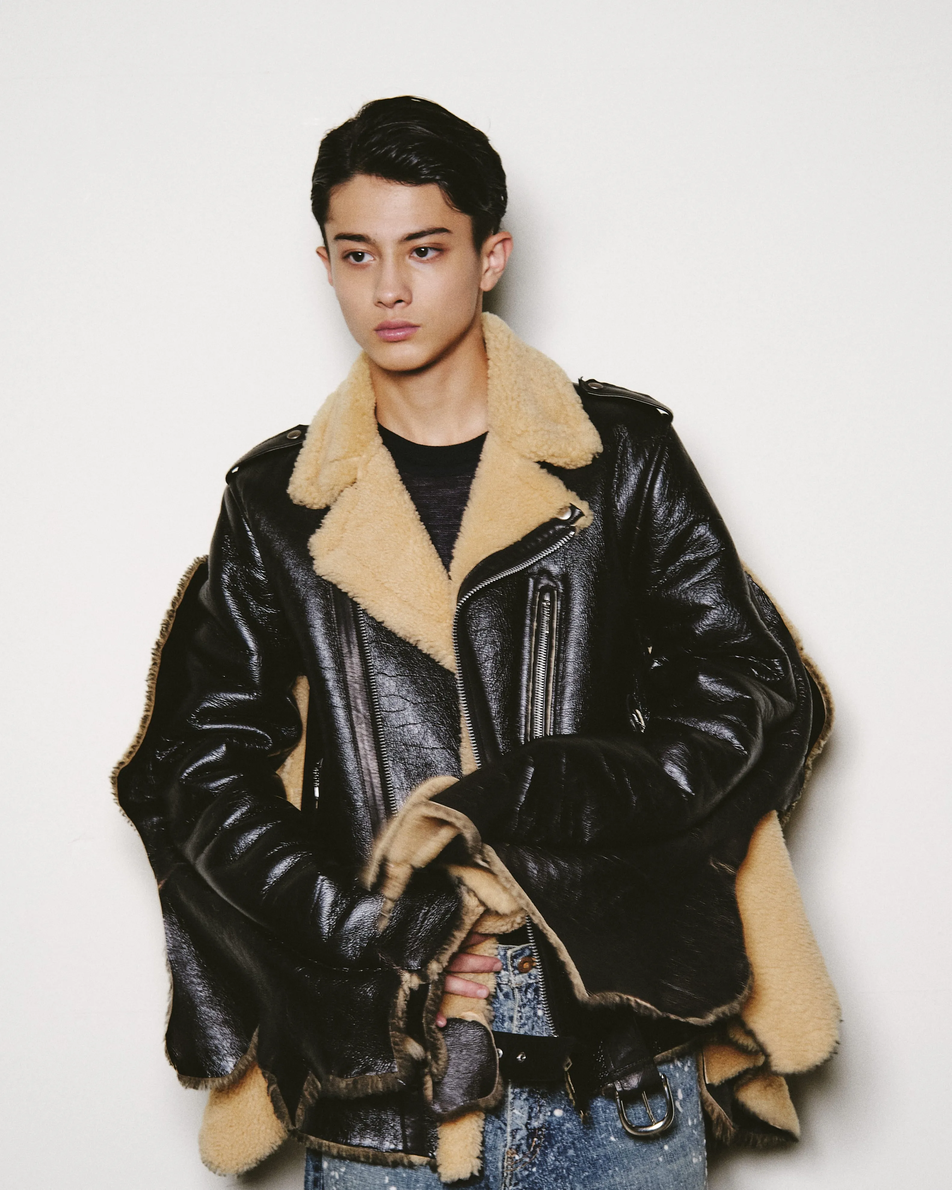 SHEARLING LEATHER BIKER'S JACKET sold by Sugar Hill Tokyo product image thumbnail 4