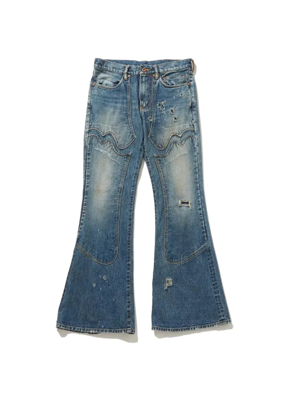 FADED MODERN WESTERN DENIM FLARED TROUSERS sold by Sugar Hill Tokyo