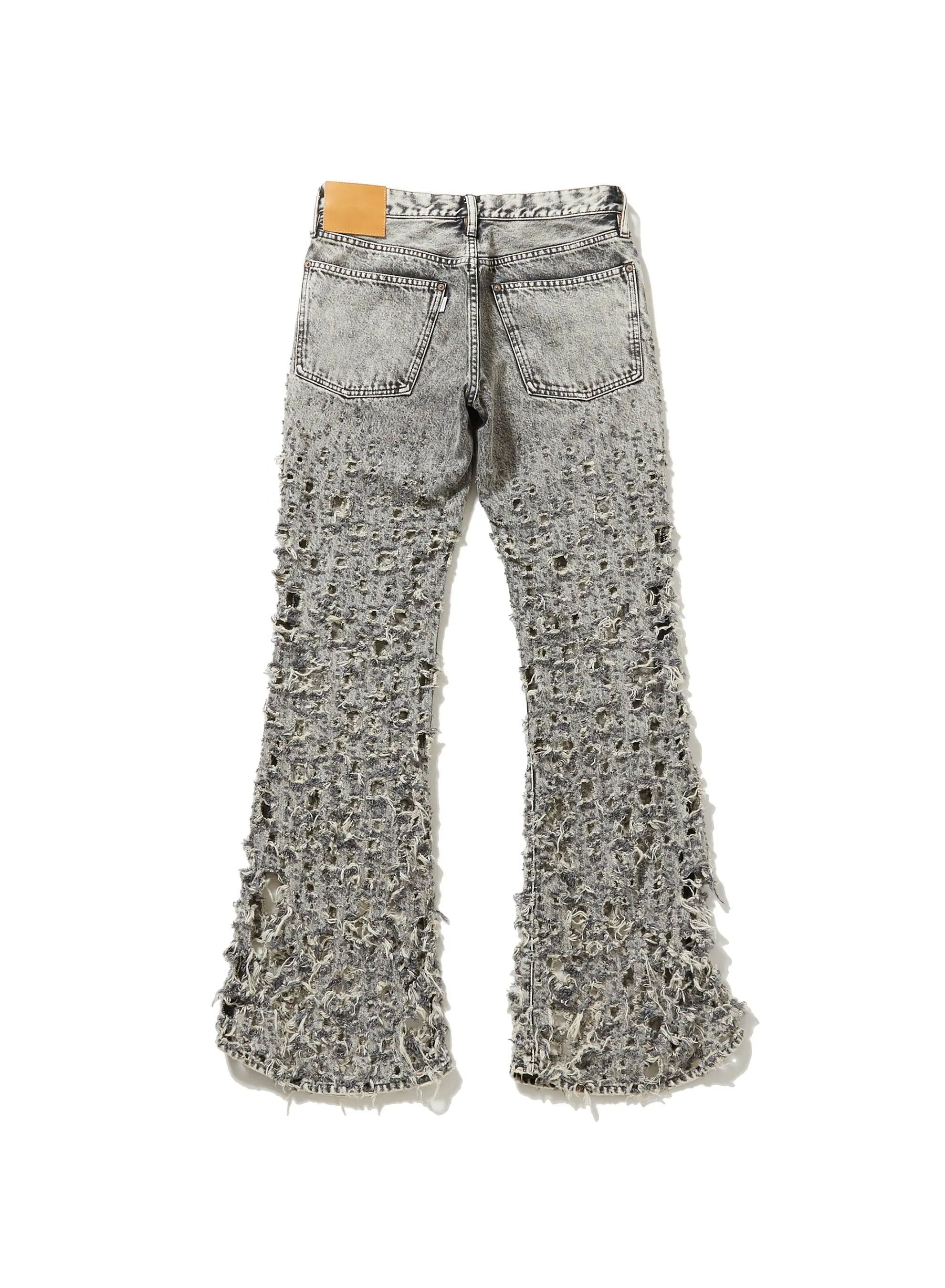 CRASHED BLACK MODERN DENIM FLARED TROUSERS sold by Sugar Hill Tokyo product image thumbnail 2