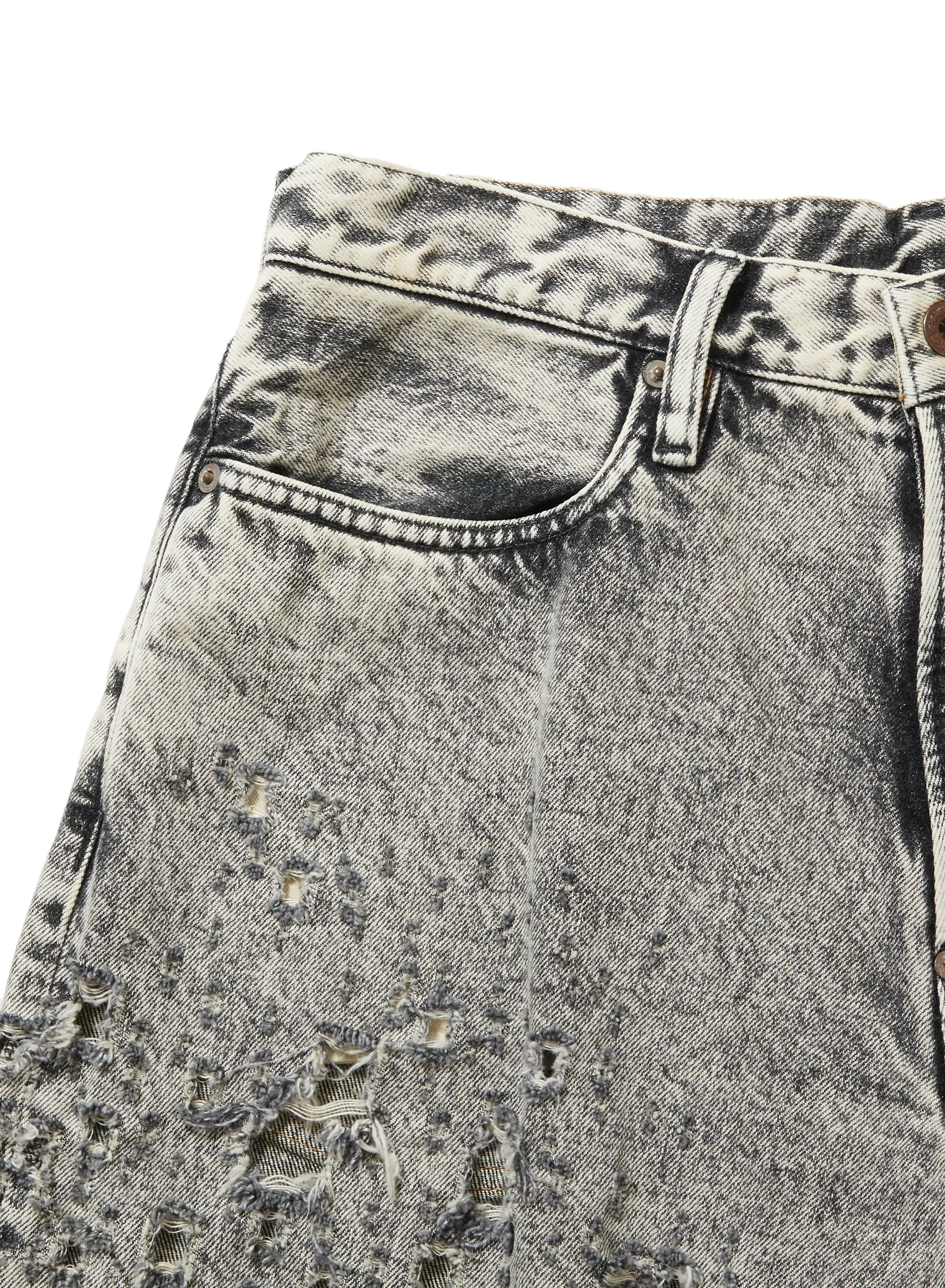 CRASHED BLACK MODERN DENIM WIDE SHORTS sold by Sugar Hill Tokyo product image thumbnail 3