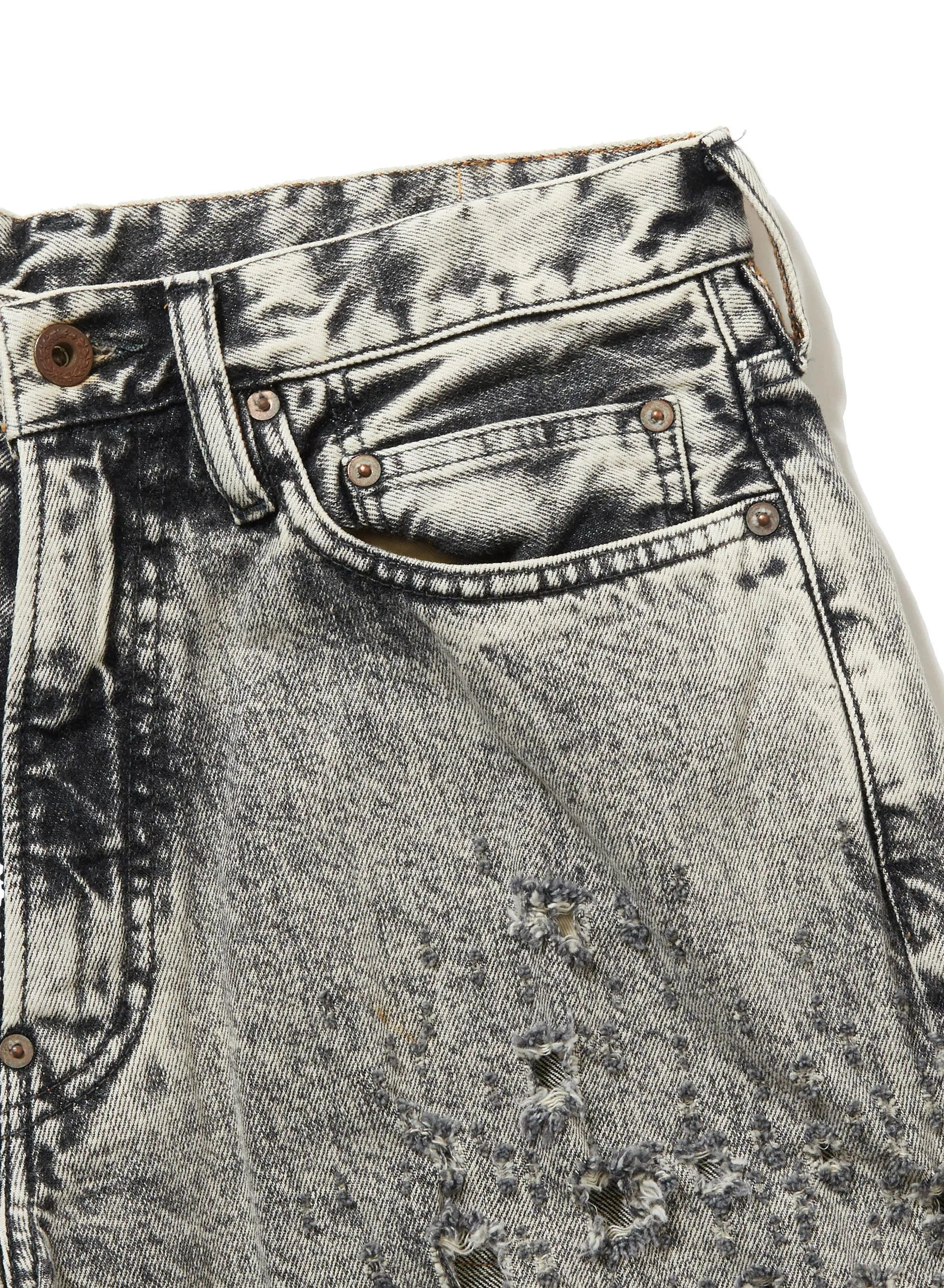 CRASHED BLACK MODERN DENIM WIDE SHORTS sold by Sugar Hill Tokyo product image thumbnail 4
