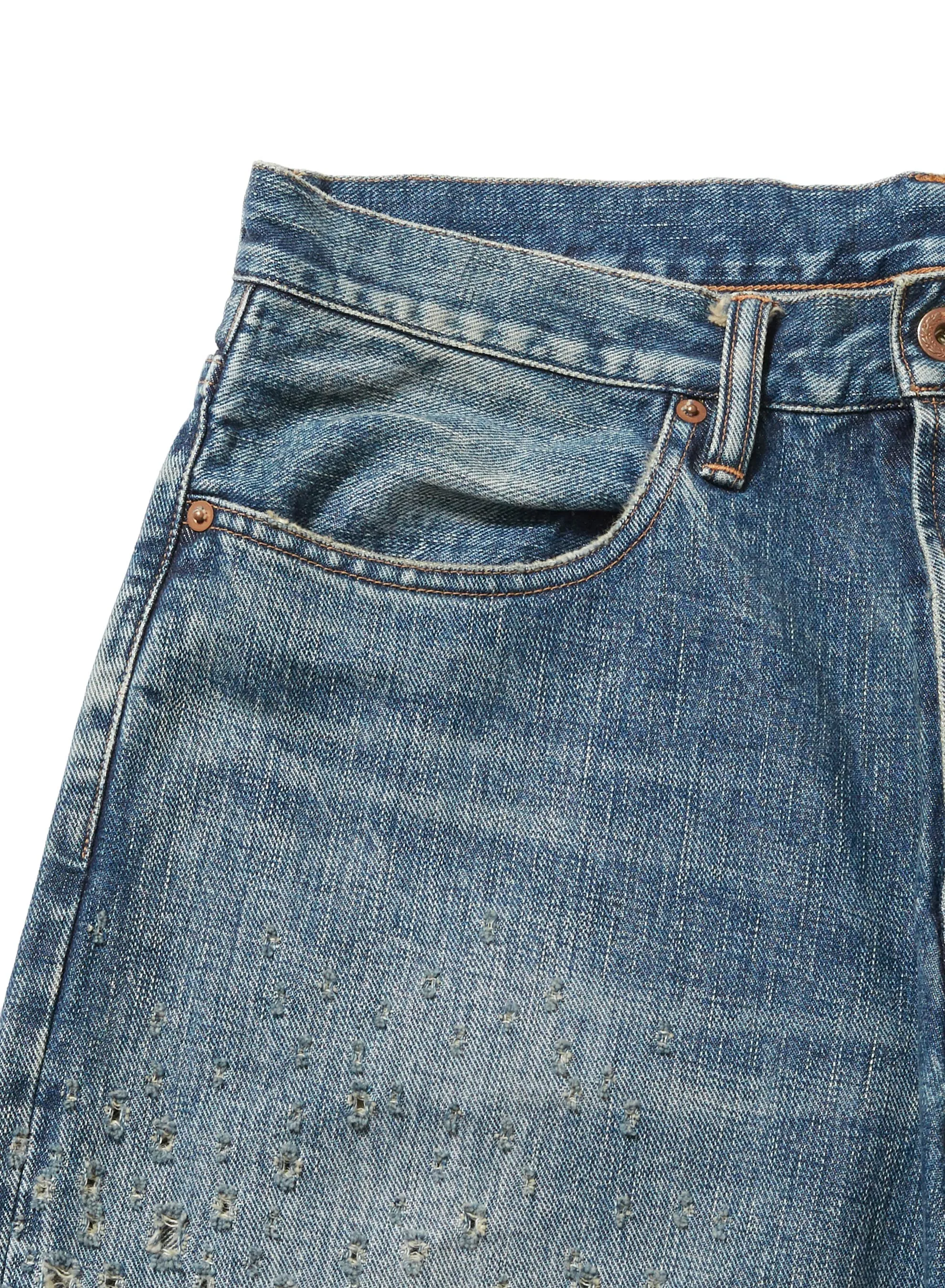 CRASHED MODERN DENIM WIDE TROUSERS sold by Sugar Hill Tokyo product image thumbnail 3