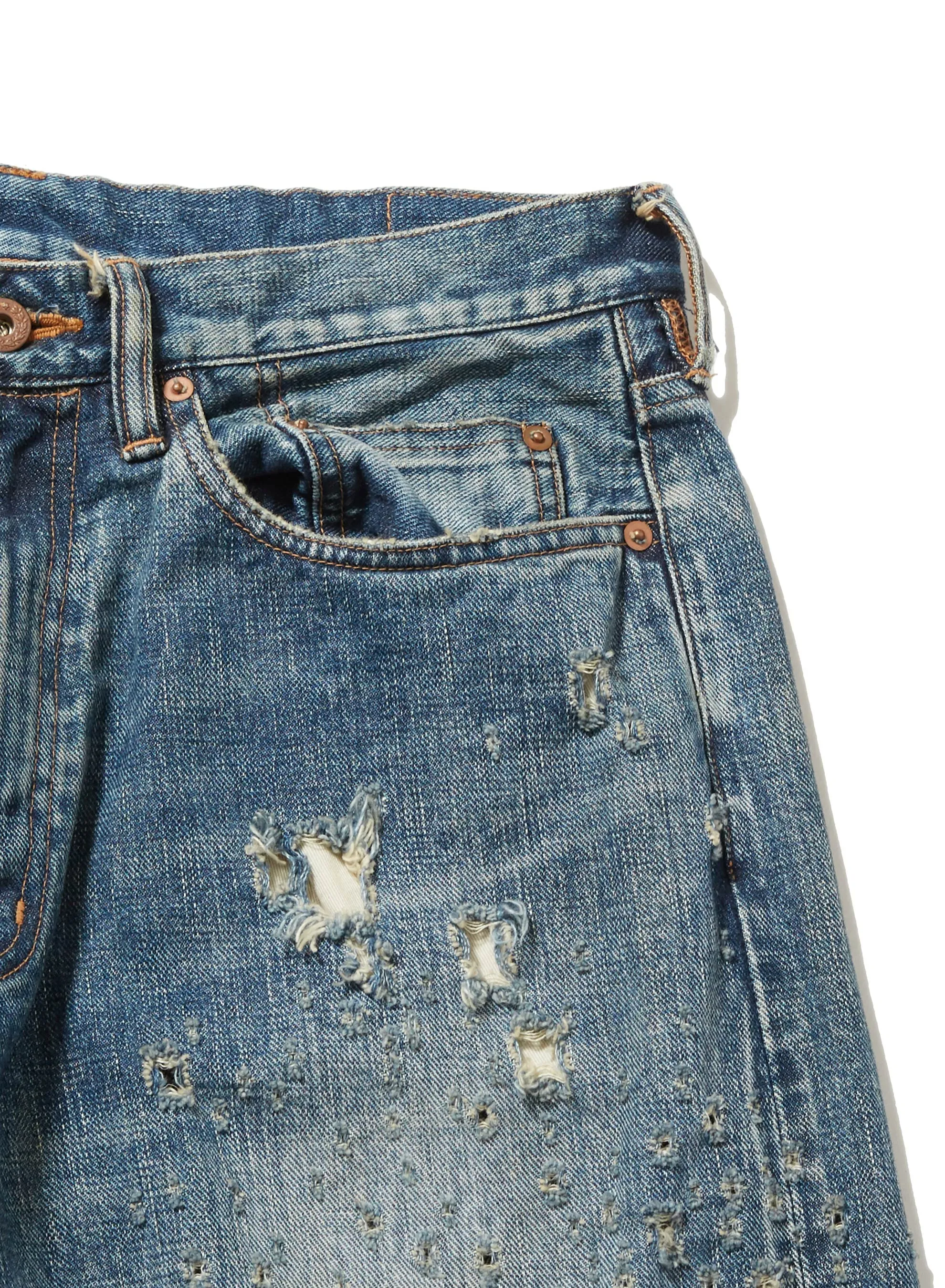 CRASHED MODERN DENIM WIDE TROUSERS sold by Sugar Hill Tokyo product image thumbnail 4