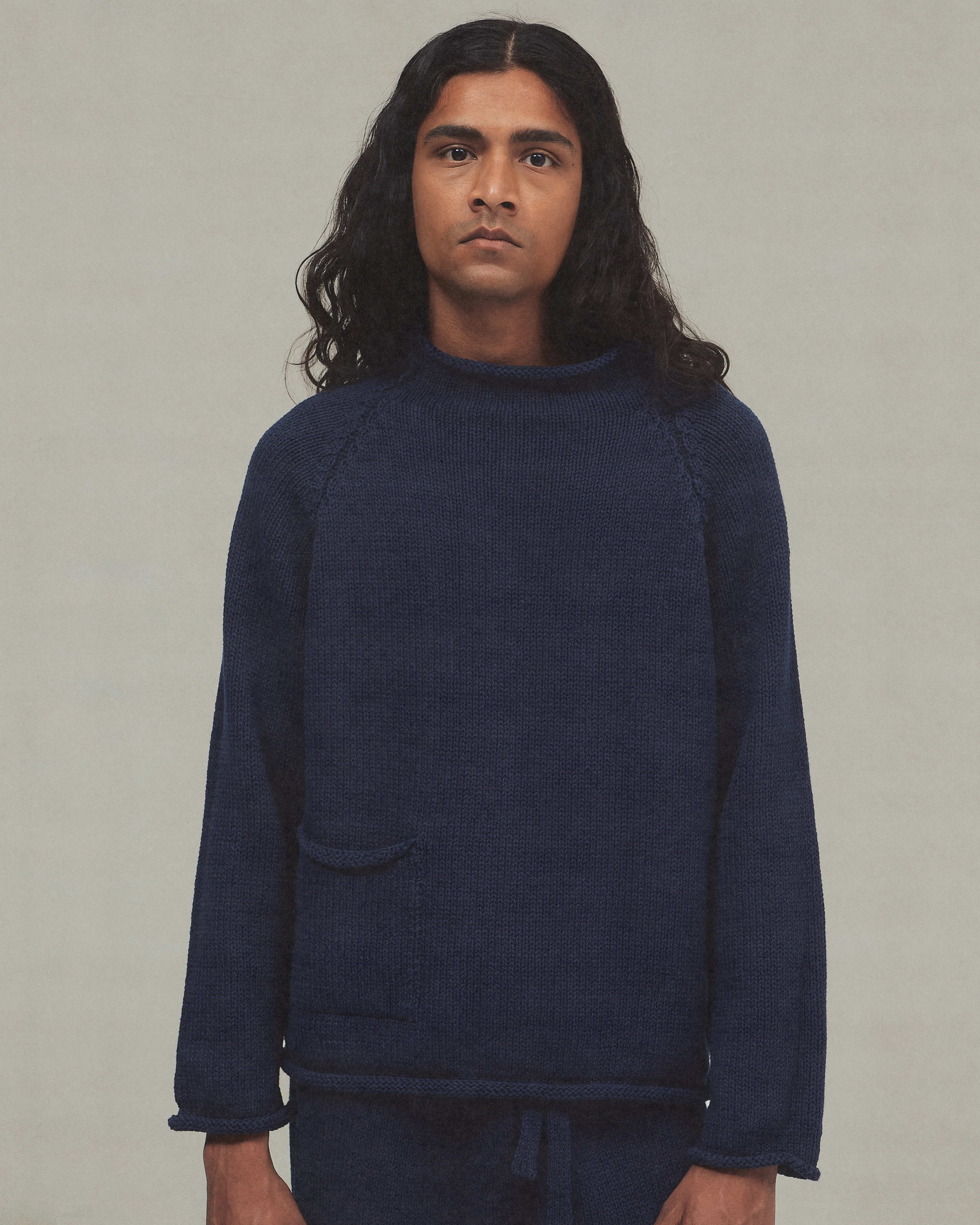 Indigo Cotton Fisherman Sweater, Navy sold by XENIA TELUNTS product image thumbnail 2