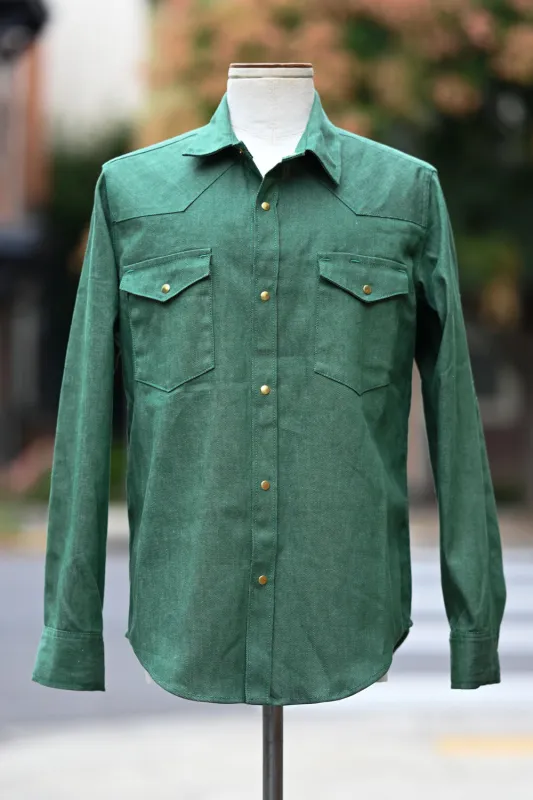 Patton Shirt - Kelly Green Japanese Denim made by Ship John