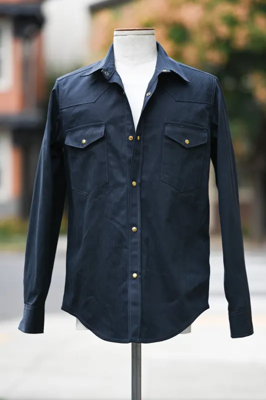 Patton Shirt - Japanese Navy Blue Herringbone made by Ship John