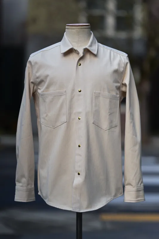 Jerry Shirt - Long Sleeve - Natural Herringbone Twill made by Ship John
