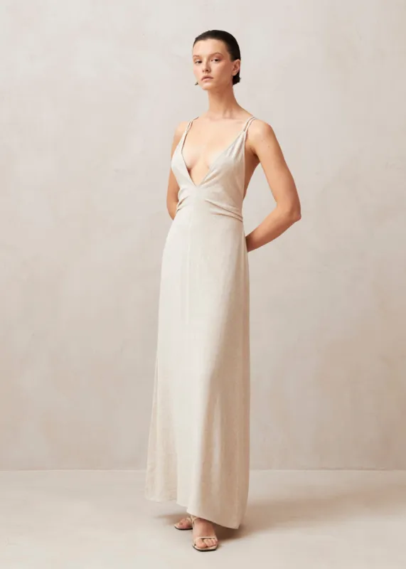 Mia Beige Maxi Dress sold by Alohas