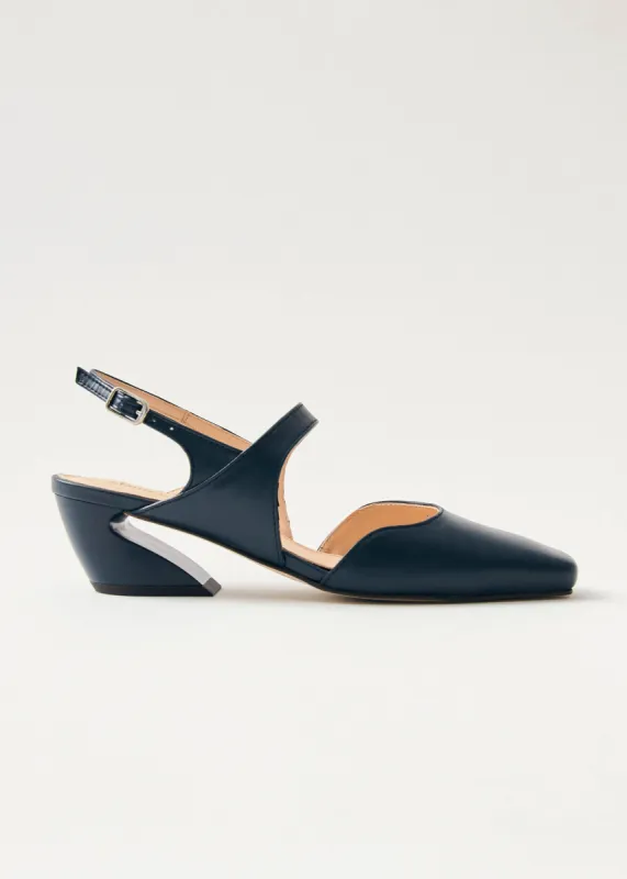 Emelia Navy Leather Pumps sold by Alohas